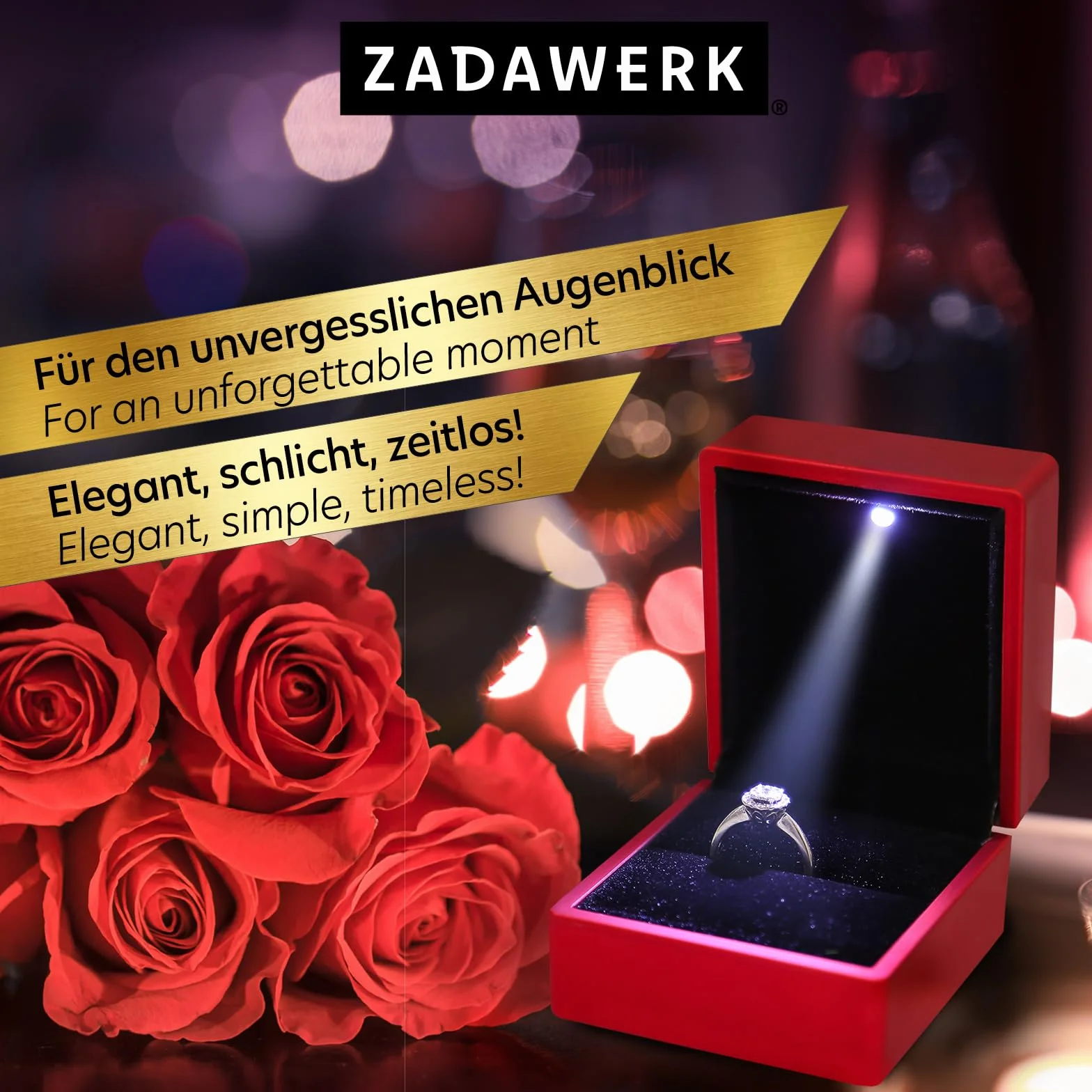 Pudełko na obrączki - z diodą LED - czarne - biżuteria, ślub, zaręczyny, zaręczyny