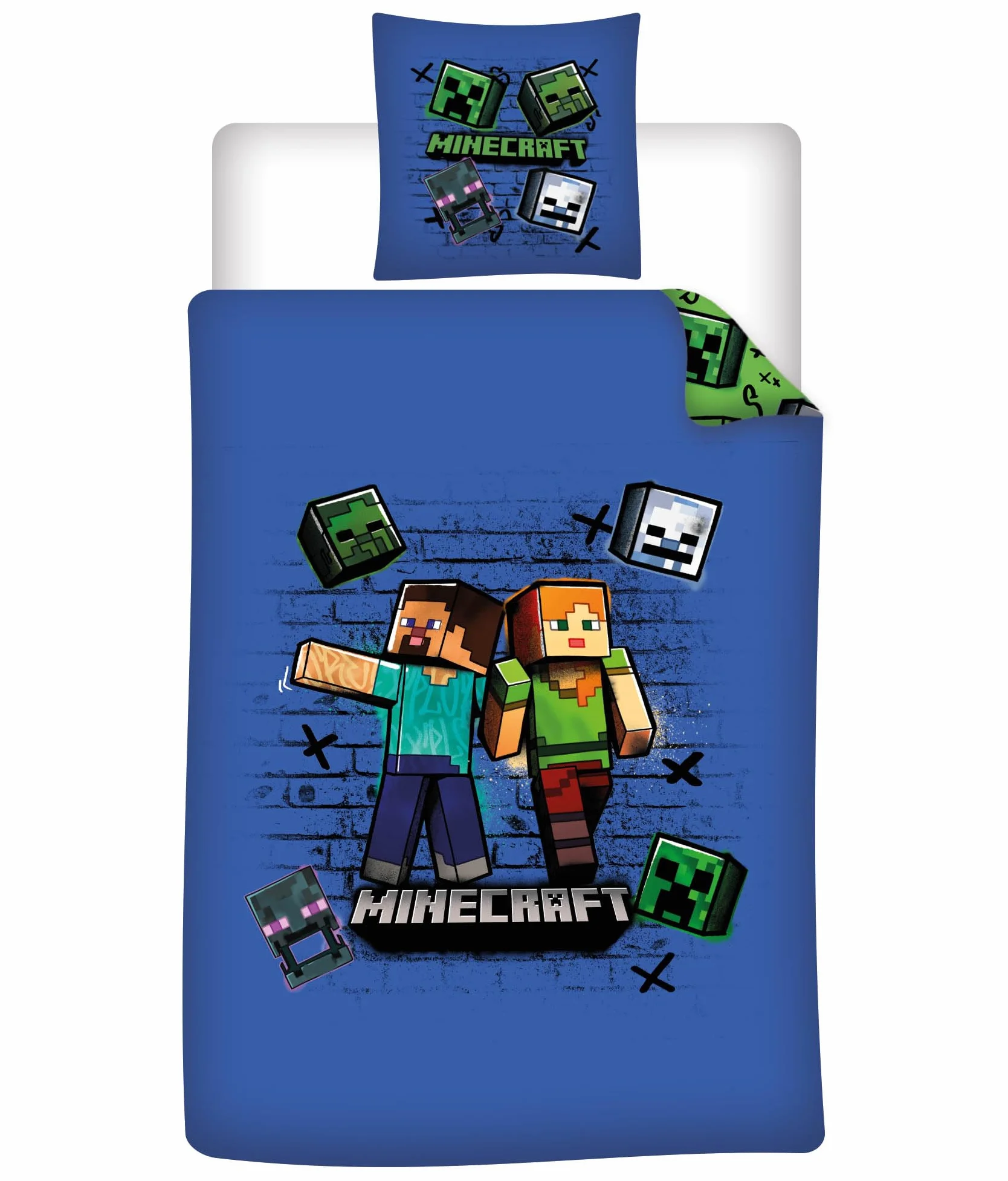 Minecraft Zestaw pościeli 135x200 cm 80x80 cm mikrofibra Steve Alex Creeper dwustronny