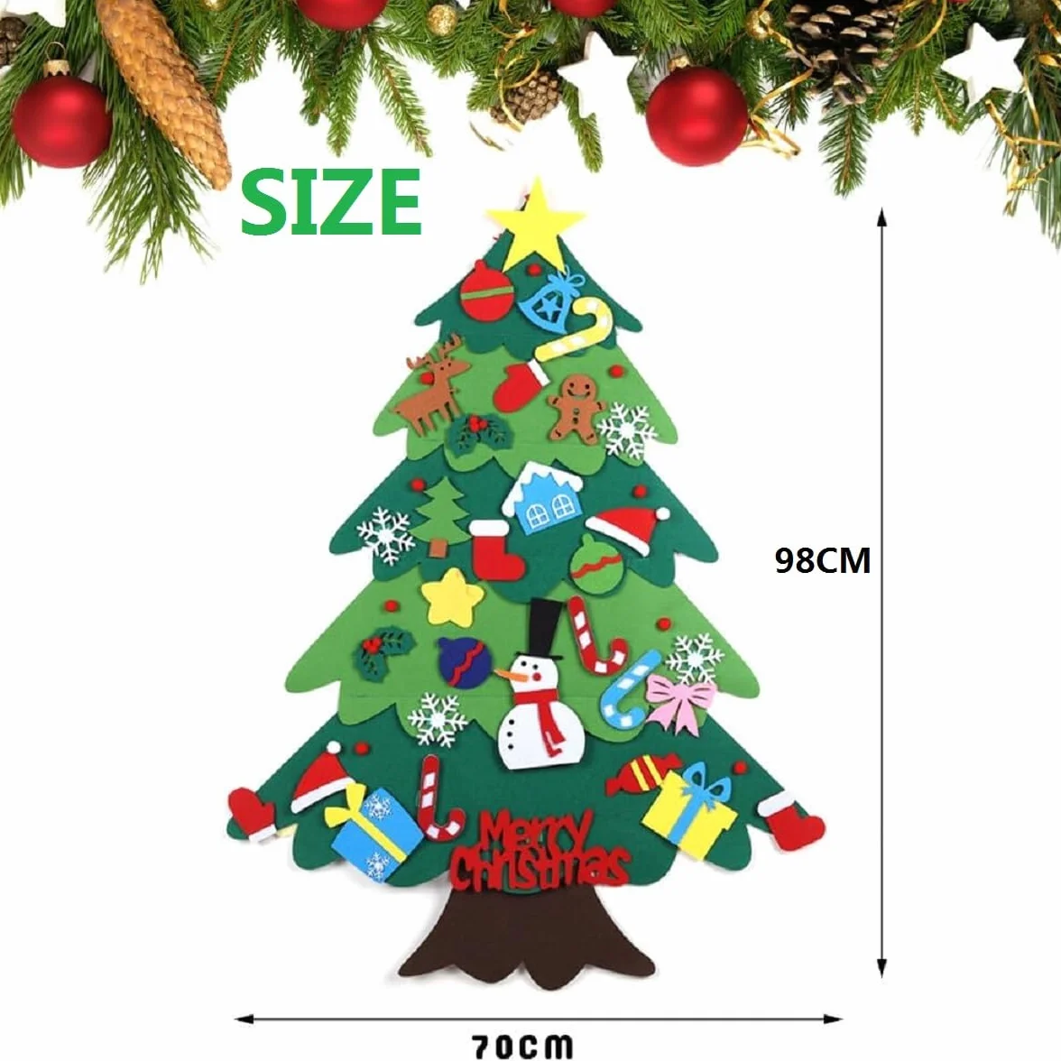 Filcowa Choinka 100 cm Ręcznie Robiona Sztuczne Drzewo Dekoracja Ścienna Drzwi