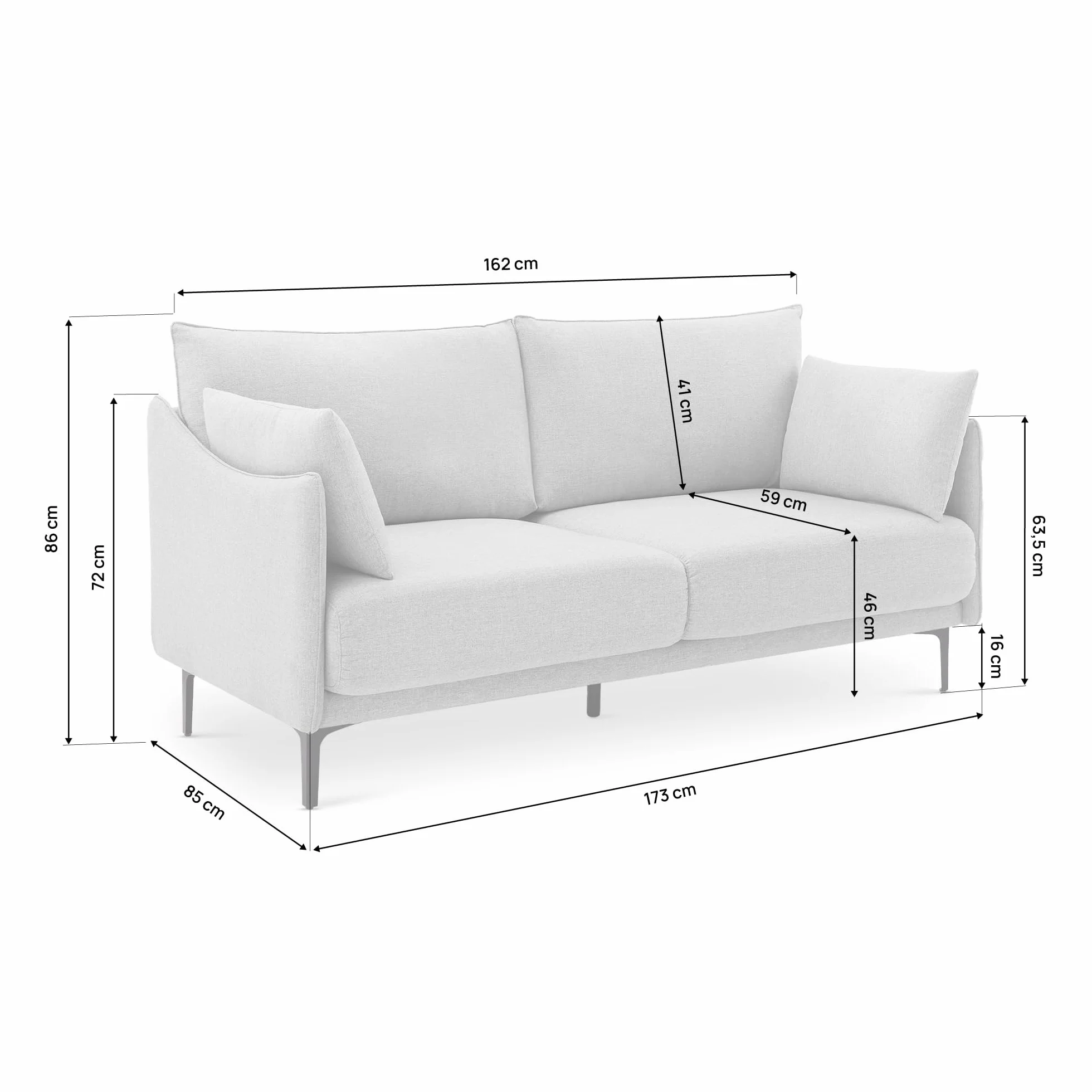 SASHA Industrialna 2-osobowa sofa z jasnoszarej tkaniny