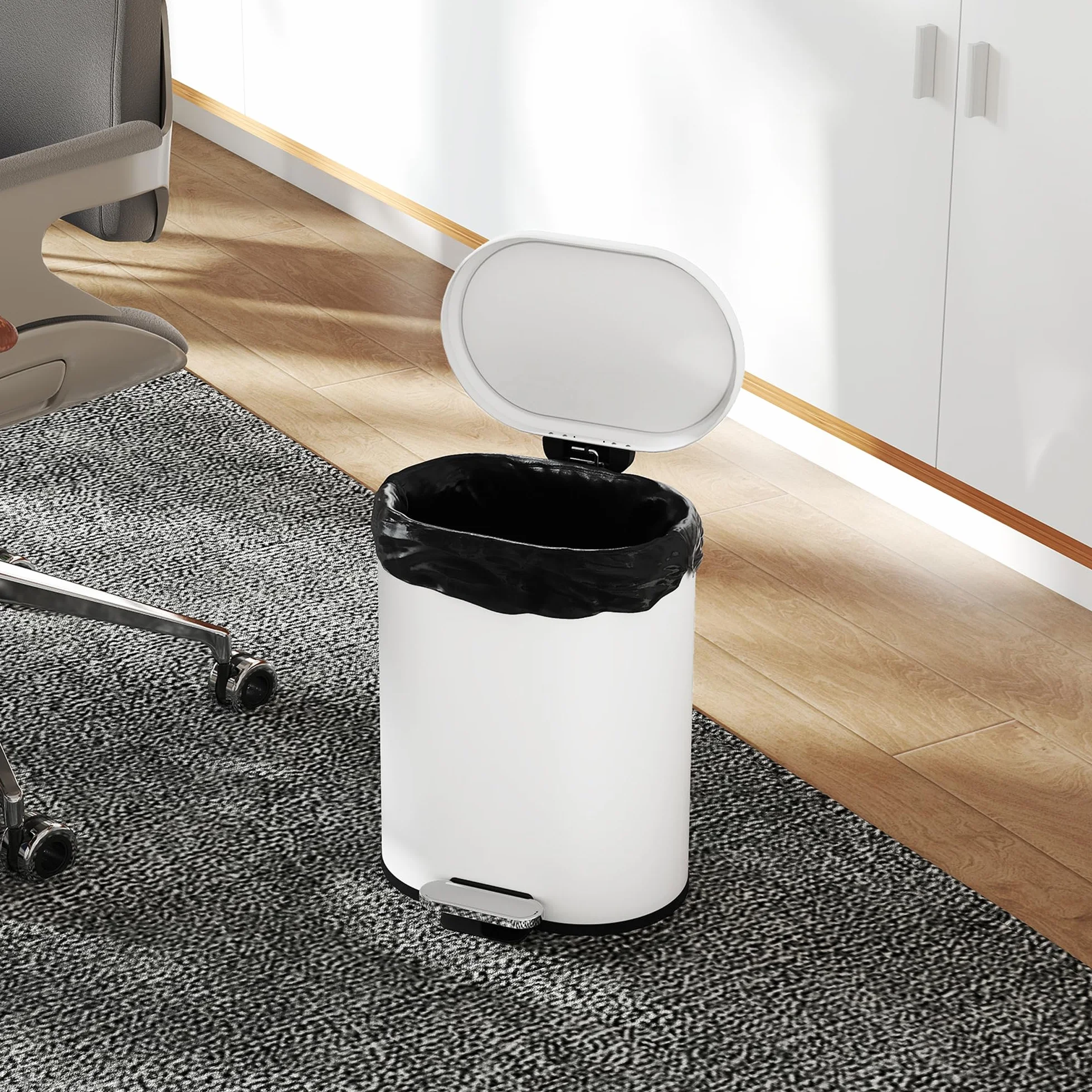 HOMCOM Kosz na śmieci pedałowy 12L metalowy biały ciche zamykanie 30x25,5x37,5 cm