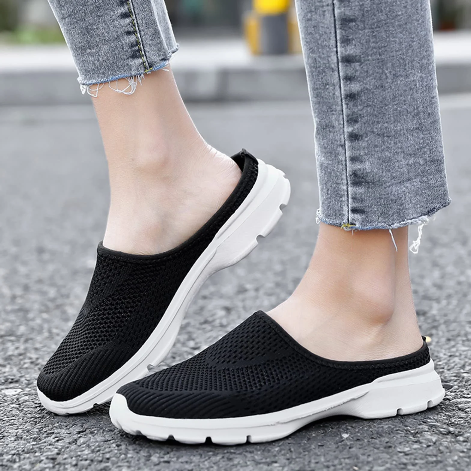 Damskie oddychające buty na co dzień uniseks lekkie buty robocze sportowe oddychające wsuwane buty robocze damskie trampki na koturnie