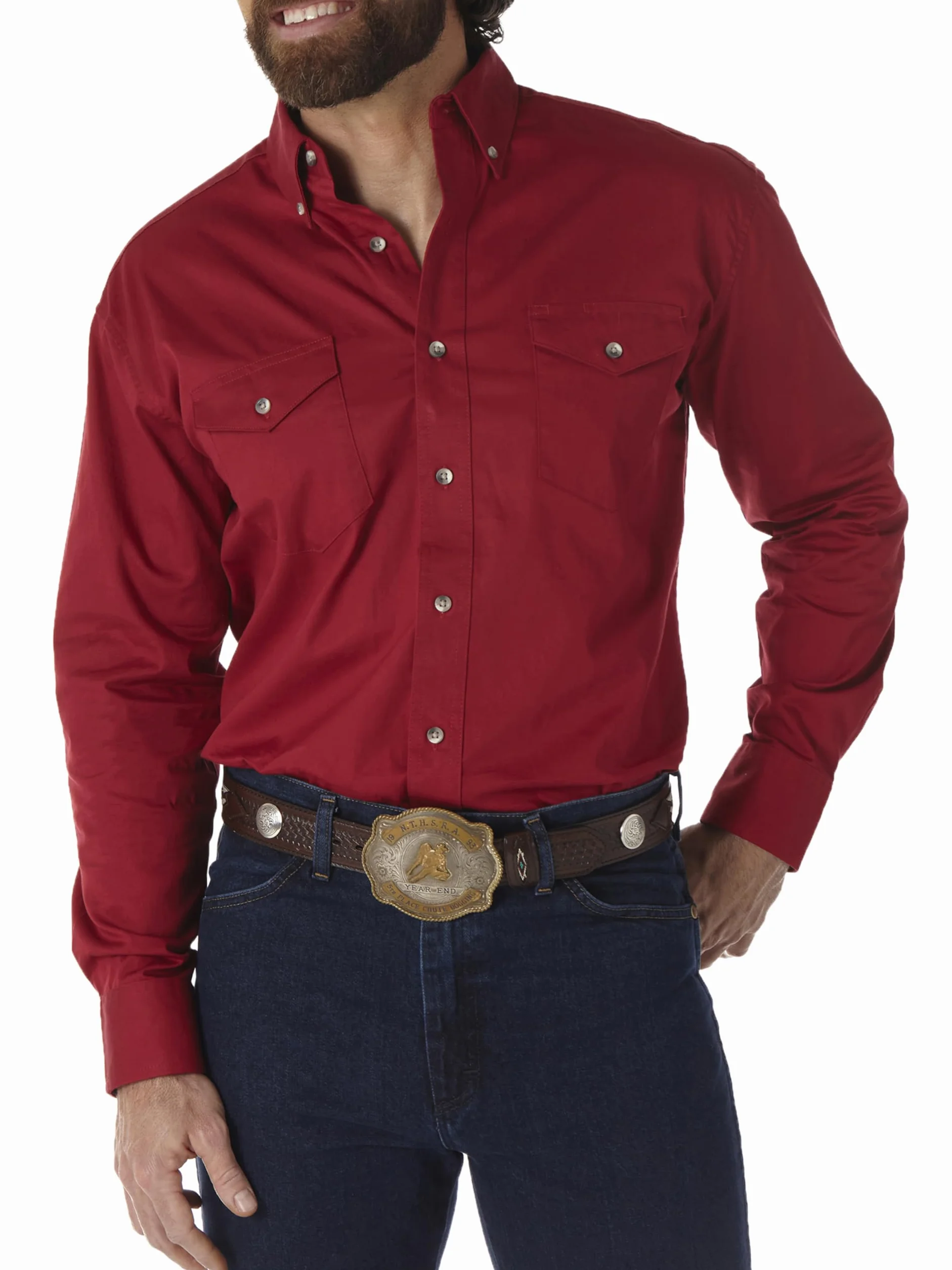 Wrangler Męska koszula robocza z dwoma kieszeniami z długim rękawem i guzikami