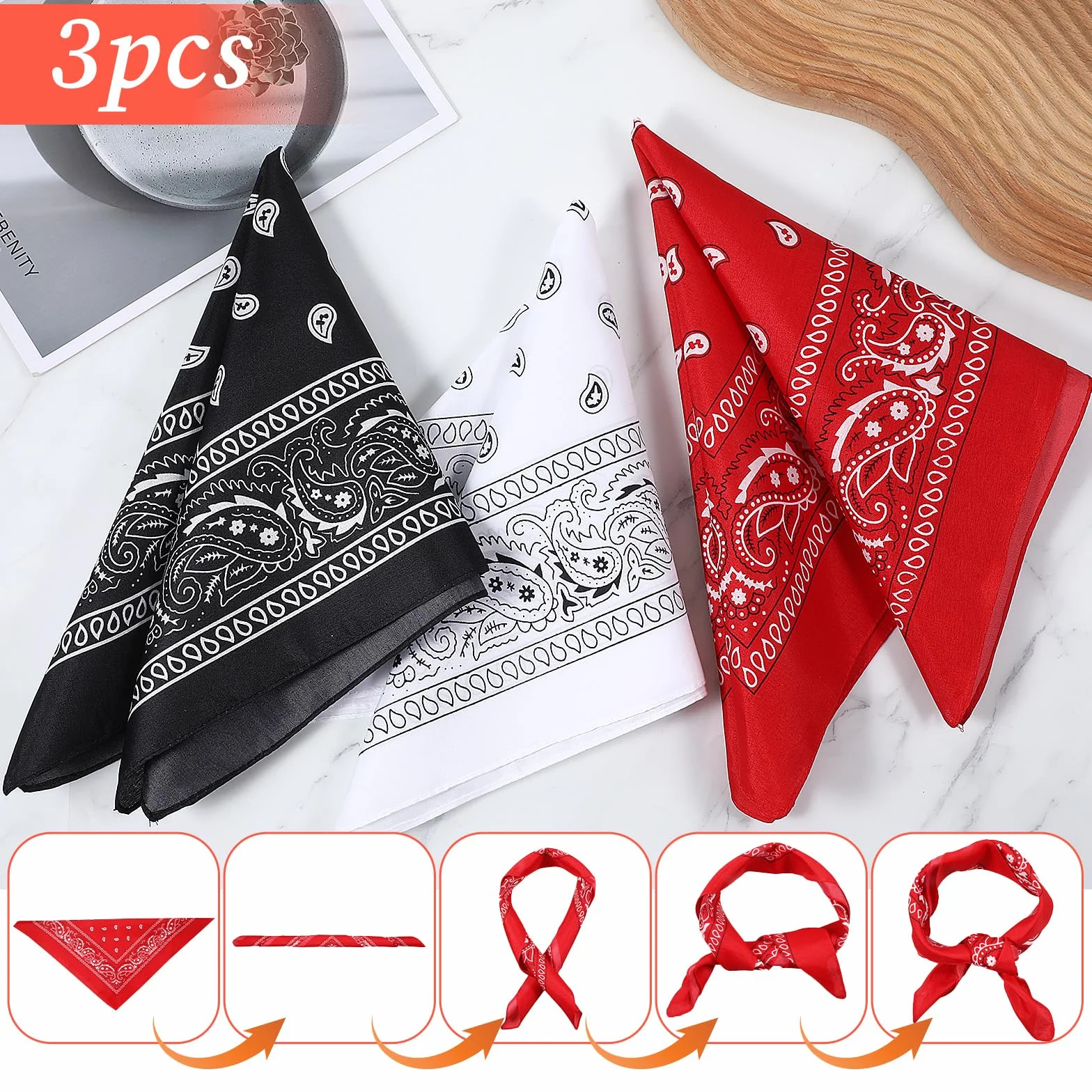 simarro 3 sztuki bandana chusta na głowę dla kobiet i mężczyzn, 55 x 55 cm, wzór paisley, chusta na szyję, pirata, kowbojski, chusta czworokątna, do nakrycia głowy, do włosów, szalika, nadgarstka