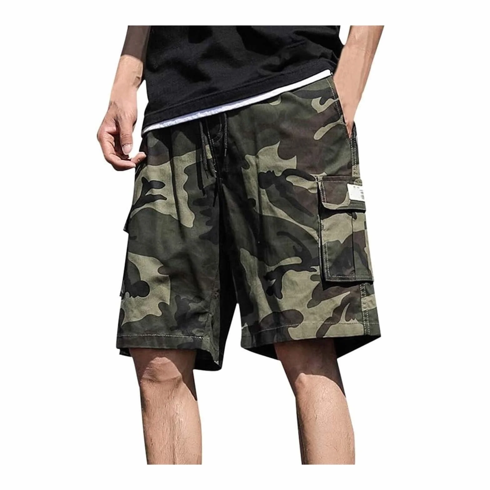 Krótkie spodnie Męskie szorty bojówki Letnie szorty Chino Elastyczny pas z kieszeniami Spodnie garniturowe Duże rozmiary M-8XL (wojskowa zieleń, 8XL)