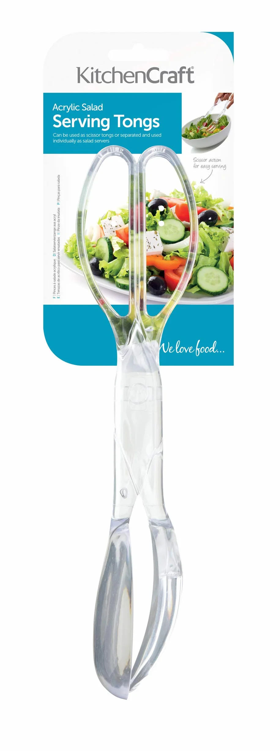 KitchenCraft, Szczypce do Sałatek, Zestaw Plastikowych Sztućcy do Serwowania Sałatek, 29 cm