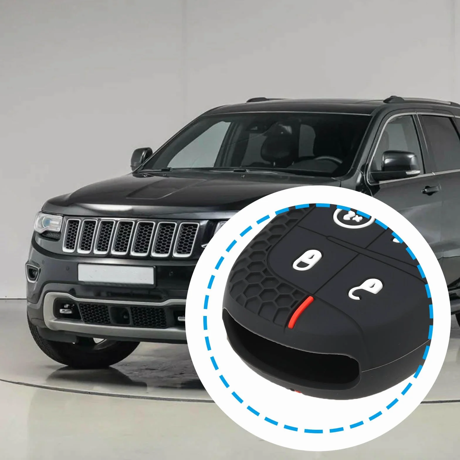 2-pakowe etui na klucze z silikonu 4+1 guziki Kompatybilne z Jeep Grand Cherokee WK2, Cherokee Renegade, Compass