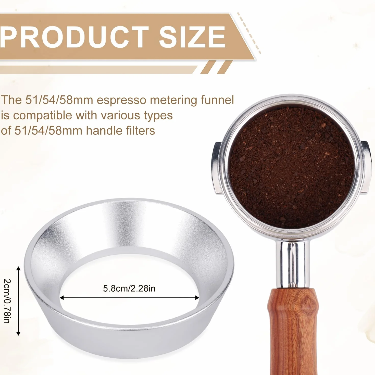 58 mm Lejek Dozujący do Espresso z Kolbą - Wytrzymały Pierścień z Magnesem Aluminiowym - Kompatybilny ze Wszystkimi Kolbami 58 mm