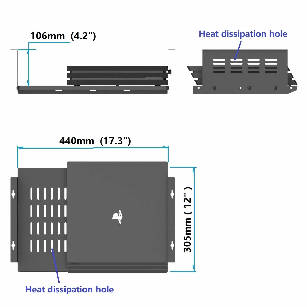 Uchwyt pod biurko do komputerów SFF i PC, 43x10x30 cm, kompatybilny z PlayStation 4 PS4 Slim PS4 Pro