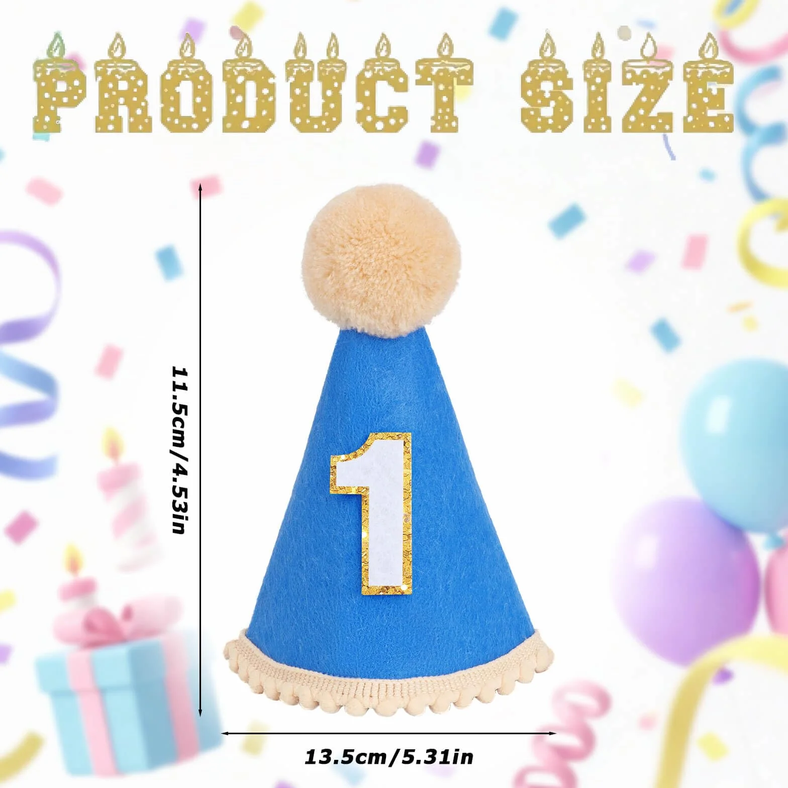 DRESHOW 1 Urodzinowy Kapelusz dla Niemowląt Pierwsze Urodziny Stożkowe Kapelusze z Pomponami Cake Smash Photo Props Nakrycia Głowy dla Dziewczynek i Chłopców