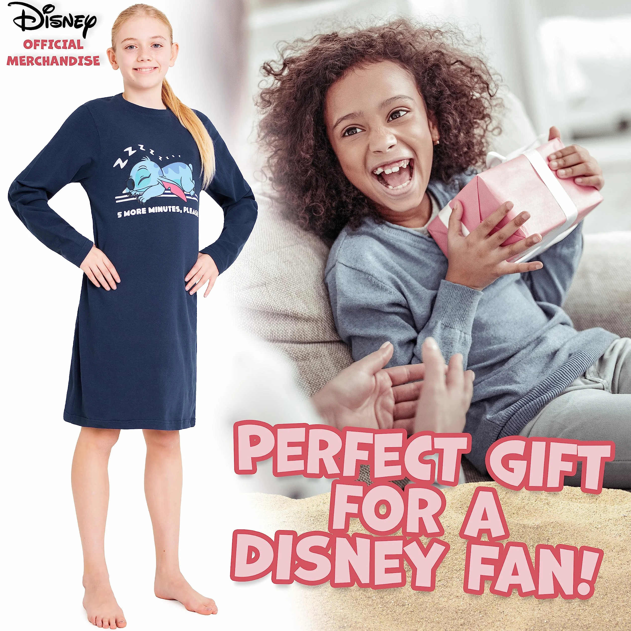 Disney Dziewczęca koszula nocna Lilo i Stitch piżama, prezenty ze ściegiem dla dziewcząt