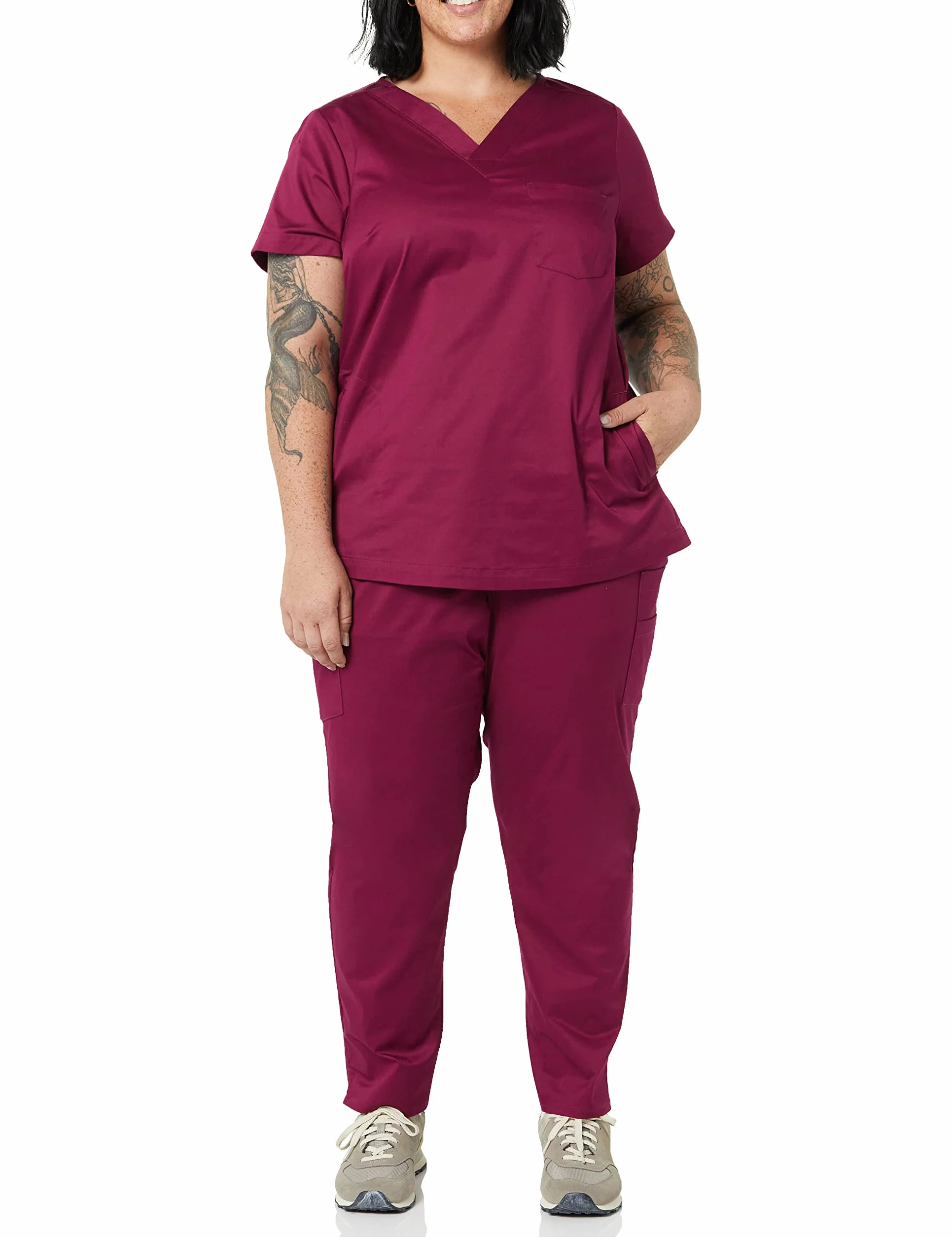 Amazon Essentials Kobiety Koszulka z krótkim rękawem o klasycznym kroju z dekoltem w serek (dostępna w dużych rozmiarach)
