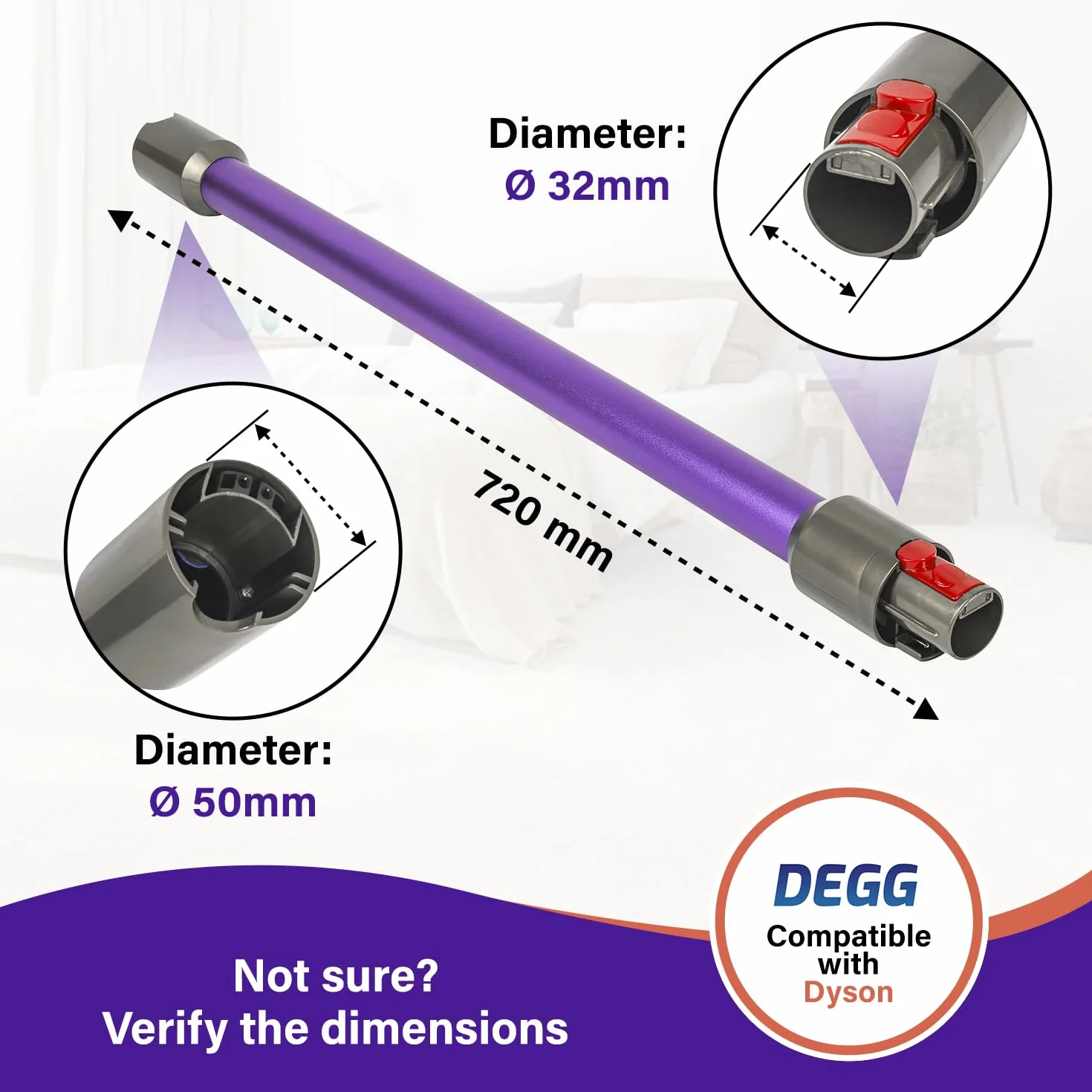 Rura Teleskopowa 32 mm do Dyson V7 V8 V10 V11 V15 Fioletowa - Części Zamienne