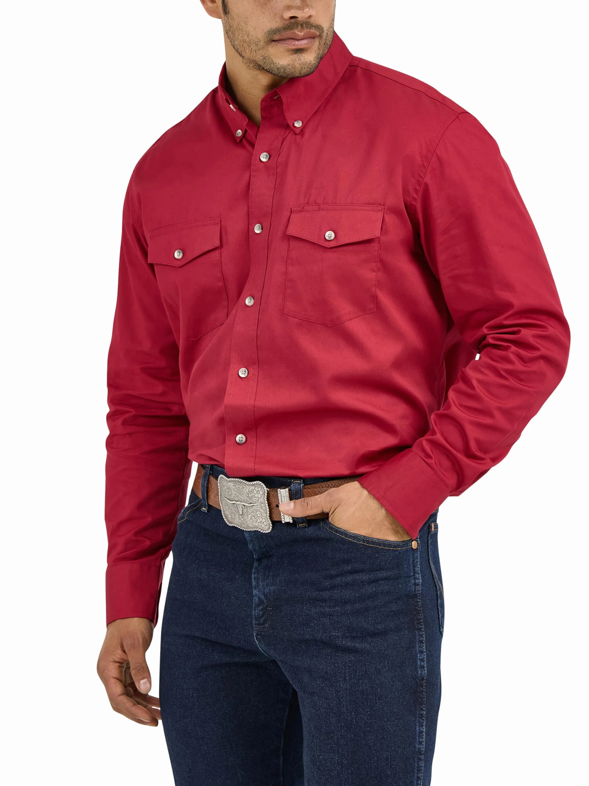 Wrangler Męska koszula robocza z dwoma kieszeniami z długim rękawem i guzikami