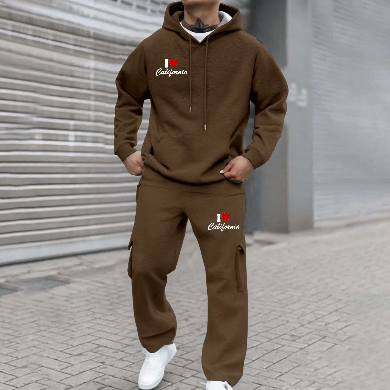Generisch Męski dres do joggingu, bluza z kapturem, spodnie do biegania, jednokolorowy, dres treningowy, strój rekreacyjny, przewiewna bawełna, ciepła bawełna Y2K, kieszenie, kaptur, zestaw dresowy