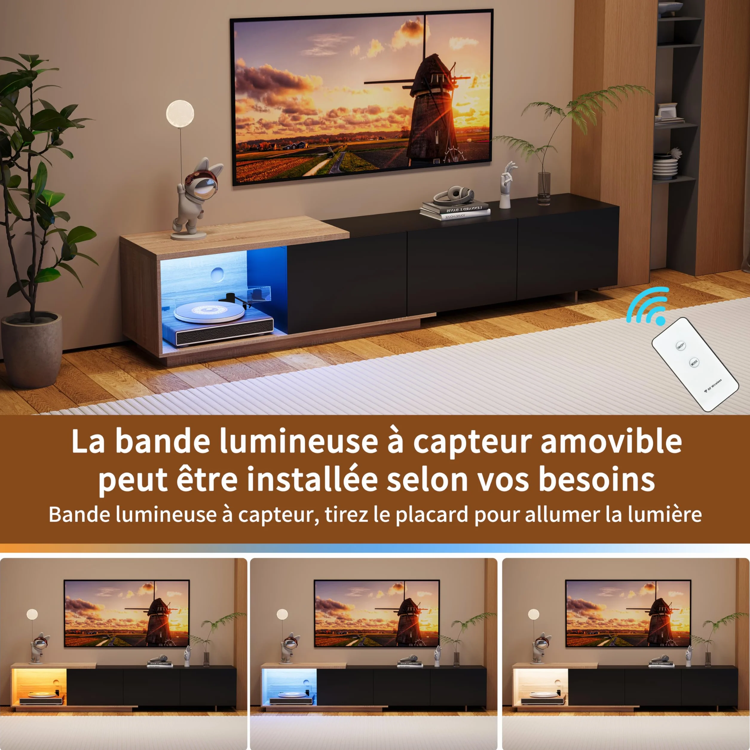 Szafka pod telewizor 160-240 cm z LED i 3 szufladami