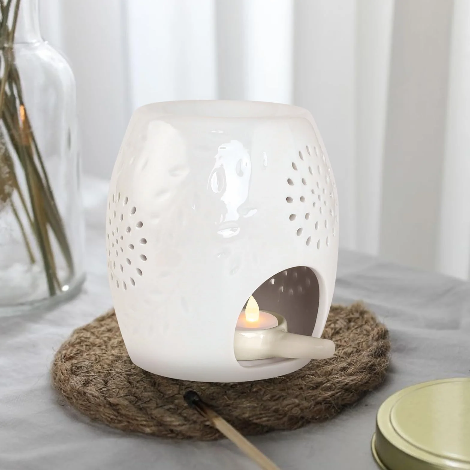 Ceramiczna lampa zapachowa tealight z uchwytem na podgrzewacze do olejków eterycznych i wosku