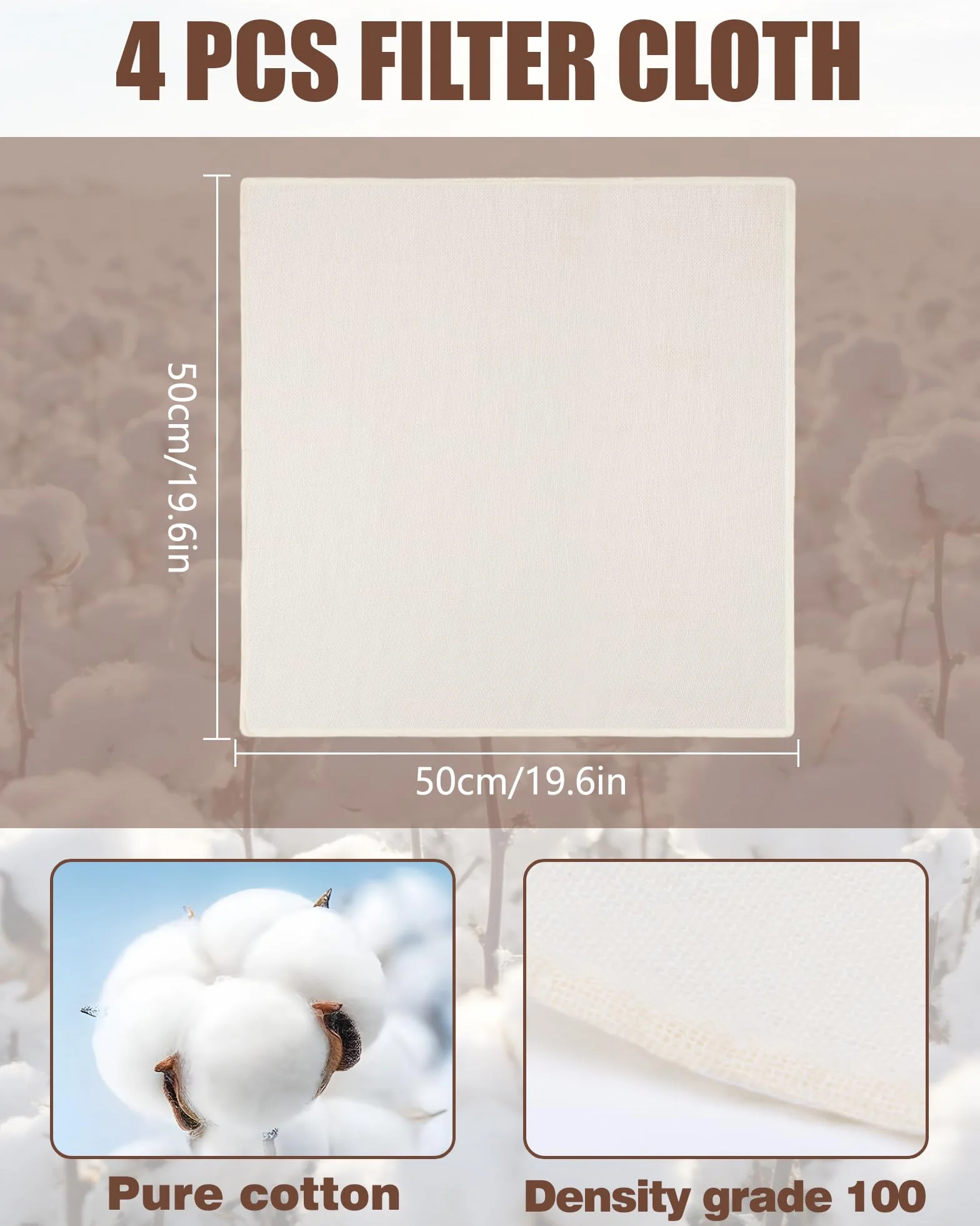 Tkanina Filtracyjna do Sera 50x50 cm, 4 Sztuki, Niebielona Bawełna, Wielokrotnego Użytku