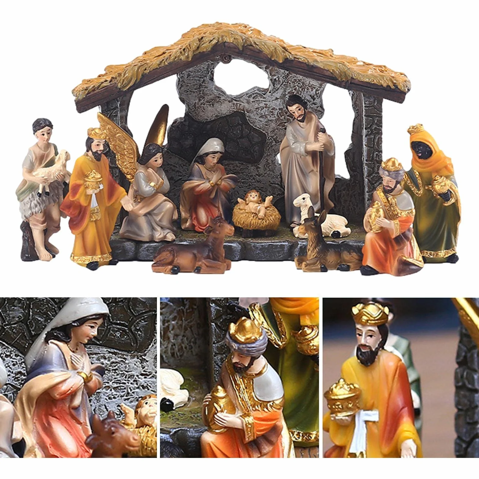 Szopka bożonarodzeniowa zestaw ręcznie malowane figurki religijne Jezus