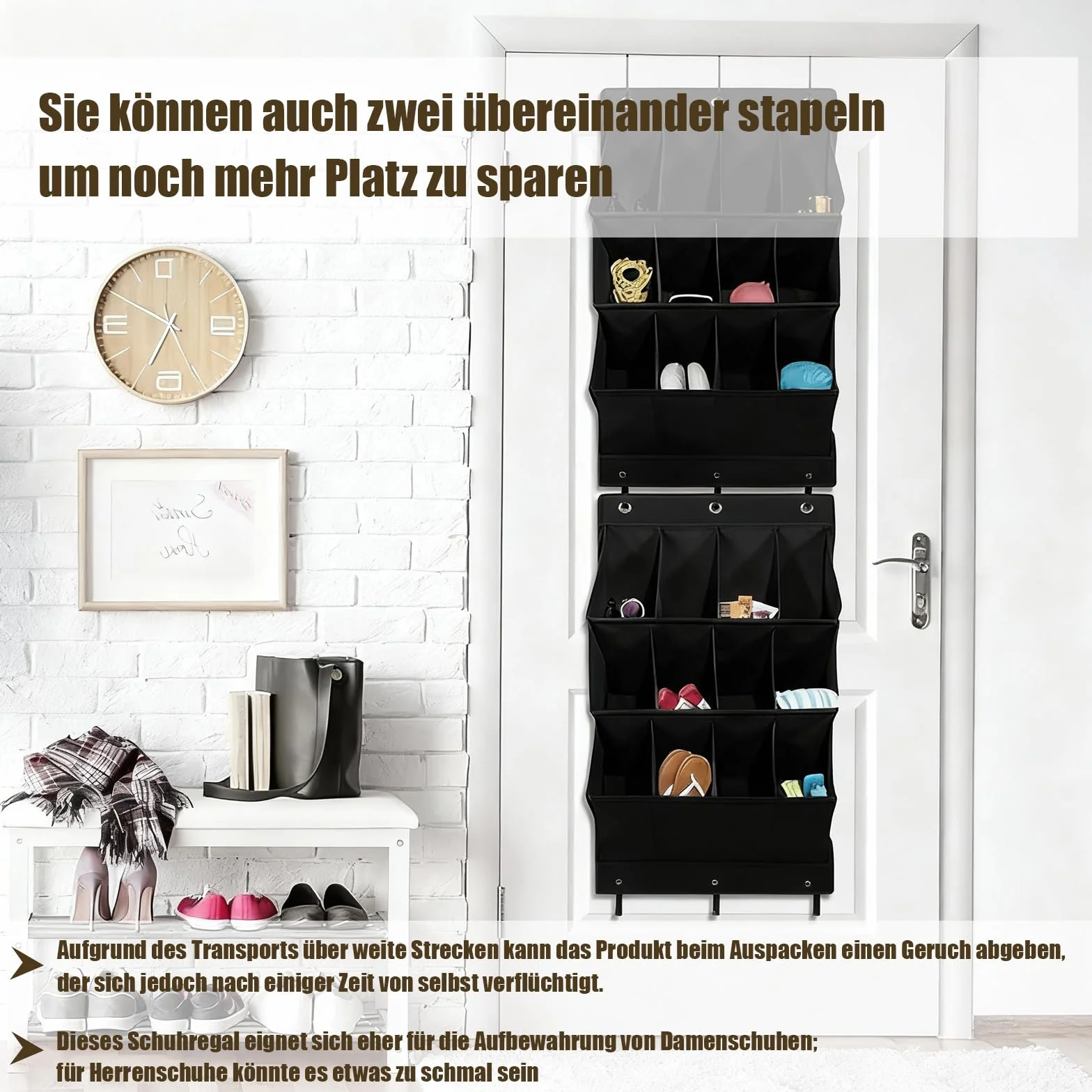 Wiszący organizer na buty nad drzwiami 12 kratek czarny