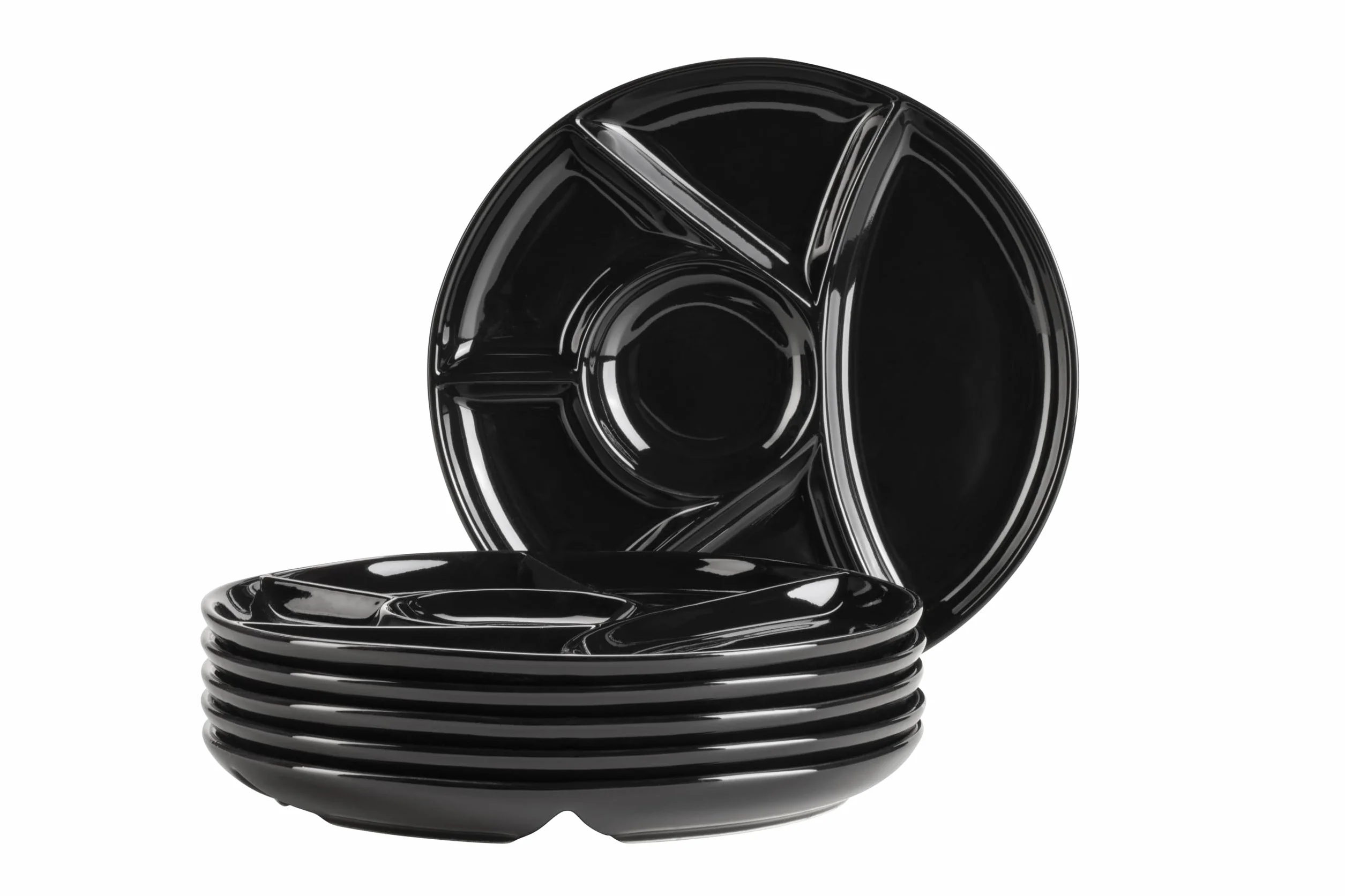 MÄSER Zestaw talerzy do fondue dla 6 osób, talerz fondue, impreza, grill, z praktycznymi, wszechstronnymi przegródkami, ponadczasowa, porcelana, czarny, 21,5