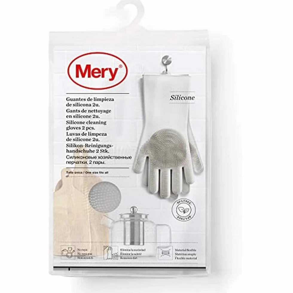 Mery Silikonowe rękawice do czyszczenia, jasnoszare, wymiary: 34,5 x 15,5 x 2,6 cm – rozmiar uniwersalny