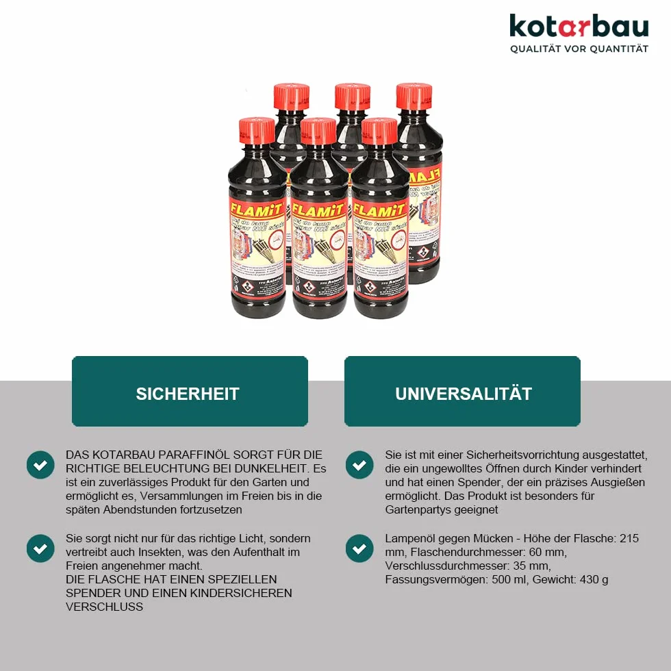 KOTARBAU Zestaw 6 naftowych lamp olejowych 500 ml oleju do pochodni ogrodowych