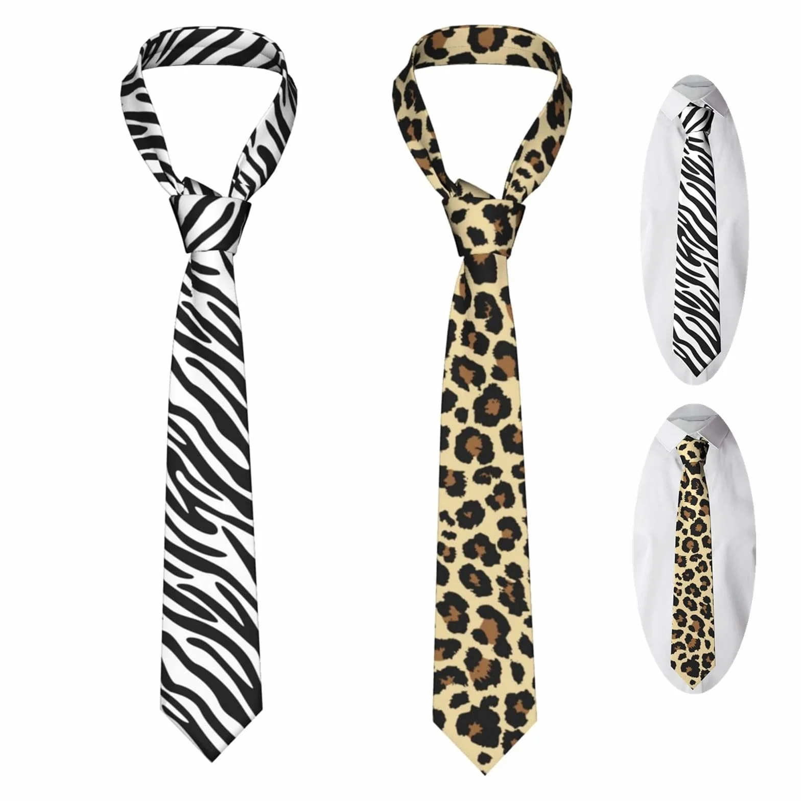 JinYu 2-częściowy zestaw krawatów skinny dla mężczyzn z nadrukiem w panterkę i zebrę, nowość, impreza, unisex, dla dorosłych, nowoczesny styl, krawat skinny, poliester