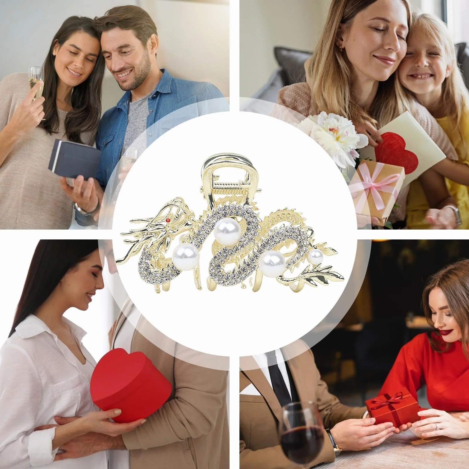 Chińskie spinki do włosów z motywem smoka, eleganckie metalowe zaciski do włosów, spinka do włosów z motywem smoka, spinka do włosów z perłą, smoki, spinka do włosów na urodziny