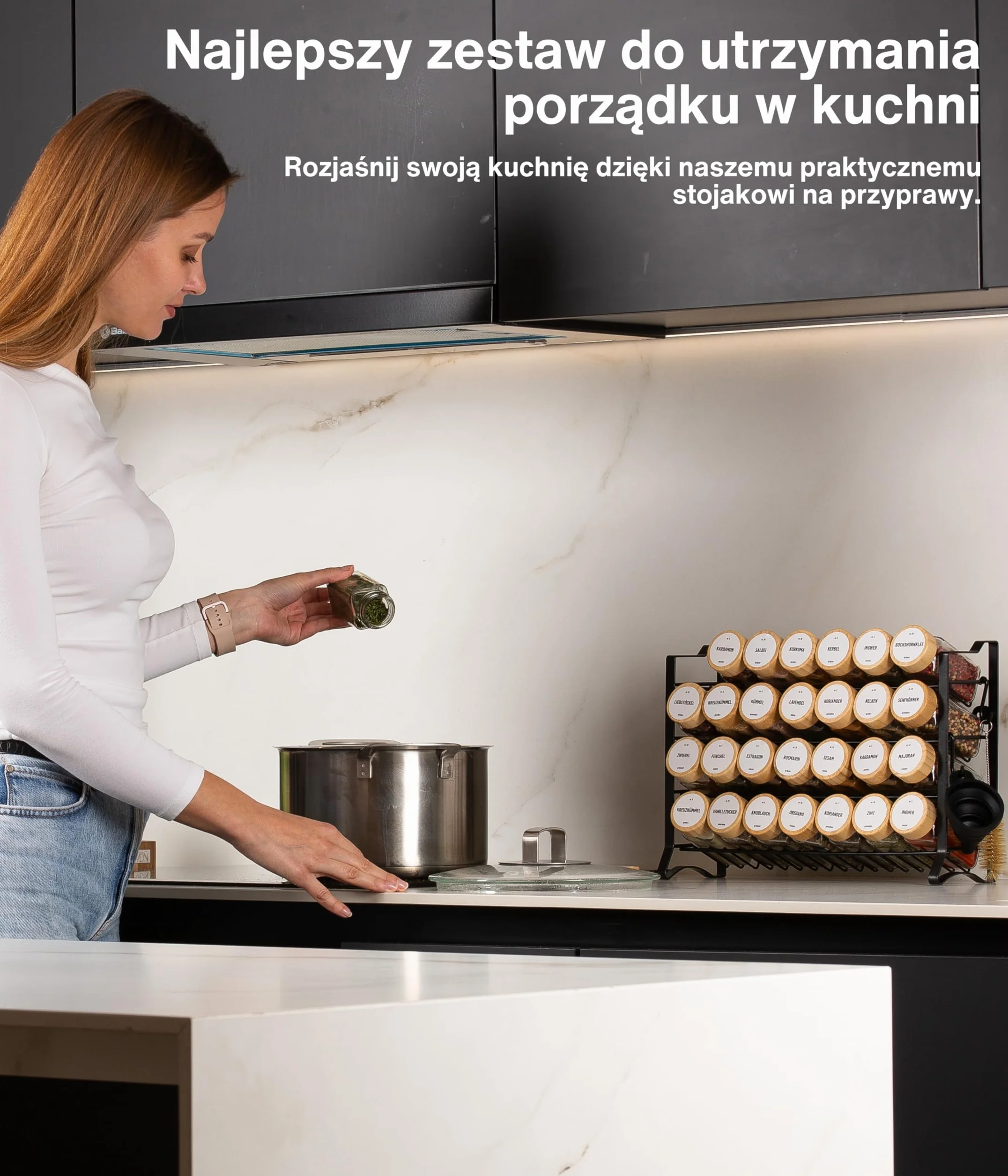Deco haus Stojak na Przyprawy 4-poziomowy Metalowy Organizer Kuchenny 28 Słoiczki Czarny
