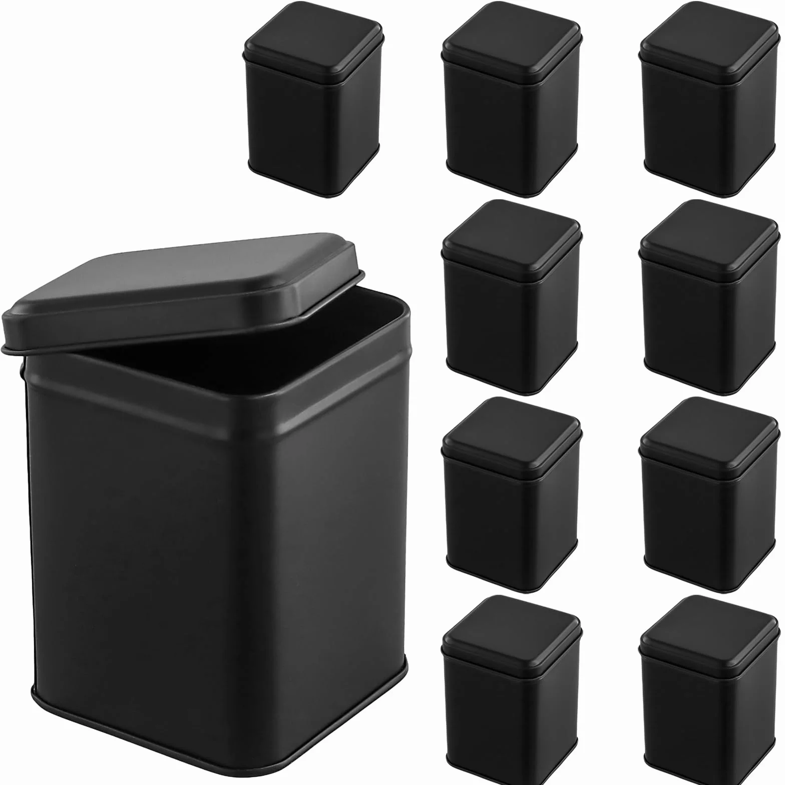 Prostokątne puszki na herbatę 7x7x10 cm metalowe czarne z pokrywką