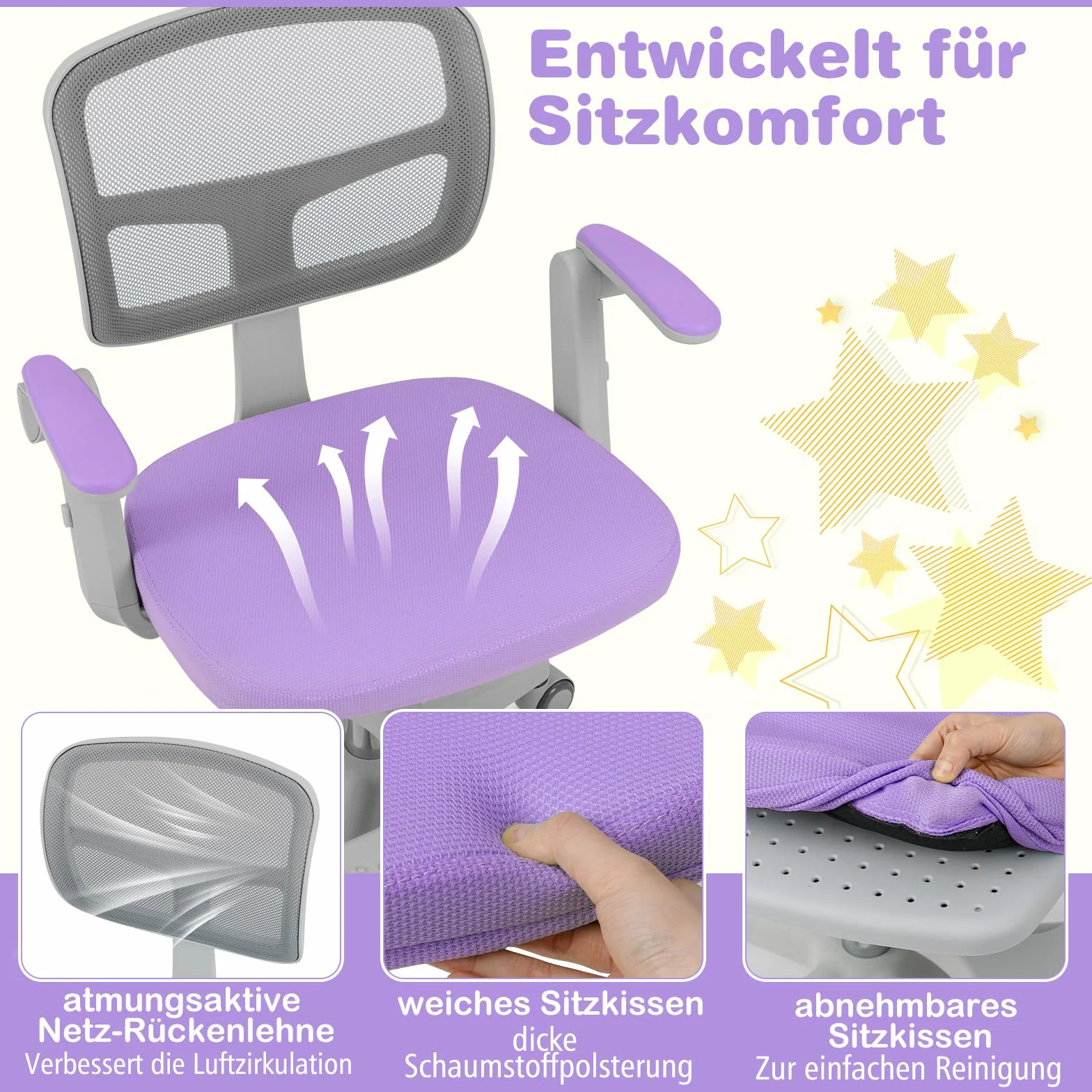 COSTWAY Krzesło do biurka dla dzieci, wysokość siedziska 41-52 cm, z regulacją wysokości, krzesło dziecięce ze składanym podłokietnikiem i podnóżkiem, krzesło obrotowe dla dzieci z kółkami, krzesło