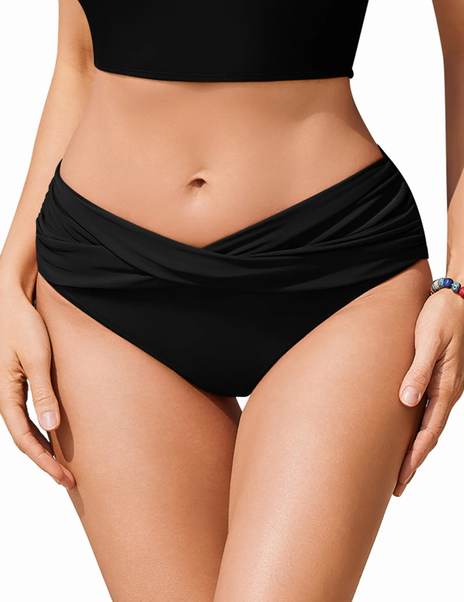 Ekouaer Damskie bikini z wycięciem w kształcie litery V, wyszczuplające brzuch, strój kąpielowy, rozmiar S-XXL