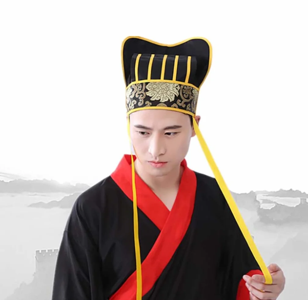 Hanfu Hat ， Starożytna czapka uczonych。 Męski tradycyjny chiński nakrycie głowy Hanfu Czerwony Vintage starożytny kapelusz Akcesoria Cosplay Żółty nakrycie głowy dla dorosłych