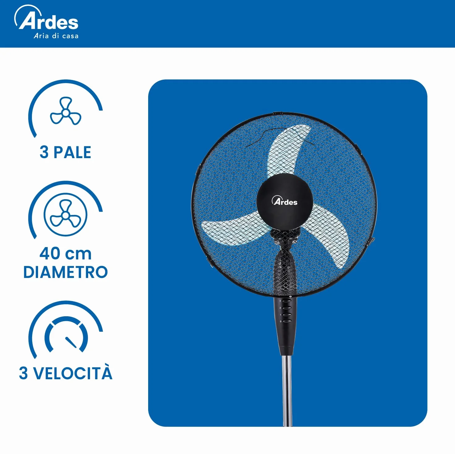 ARDES AR5AM40P Wentylator stojący 40 cm 3 prędkości oscylacja regulacja wysokości