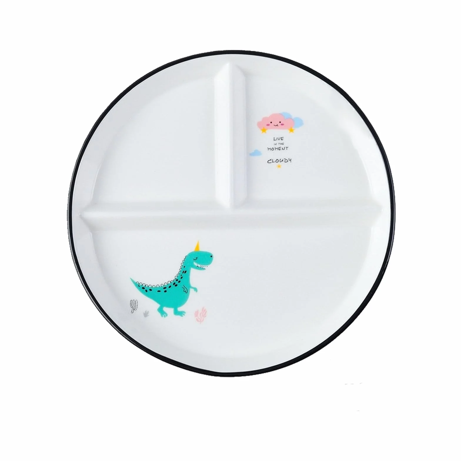 Talerze obiadowe ceramiczne, talerze z przegródkami, ceramiczne talerze dzielone, talerze ceramiczne dla dzieci, na podzielone posiłki, imprezy, przekąski, desery (zielony dinozaur)