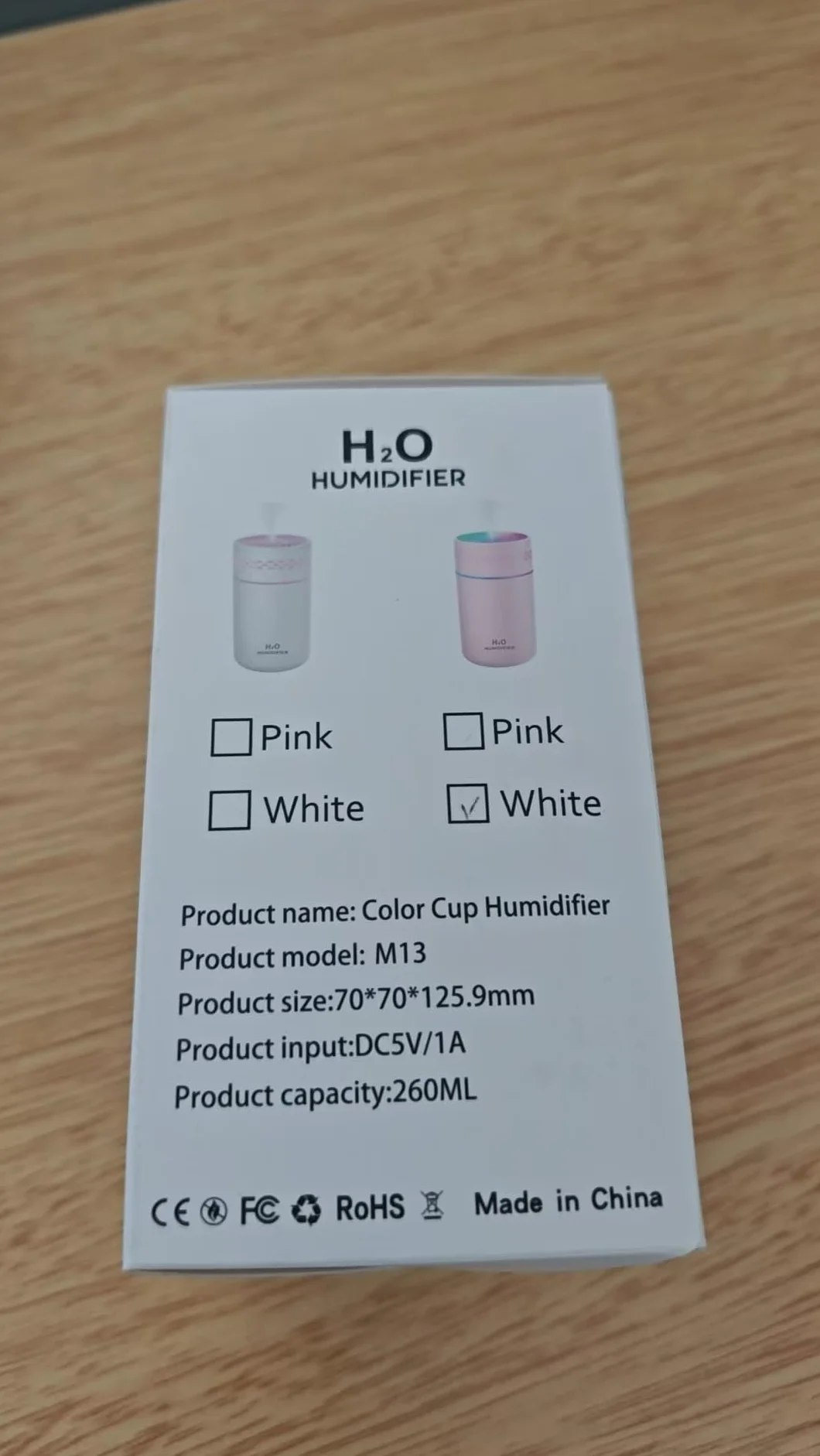 Mini nawilżacz powietrza 260 ml ultradźwiękowy cichy z nocnym światłem i automatycznym wyłączaniem biały