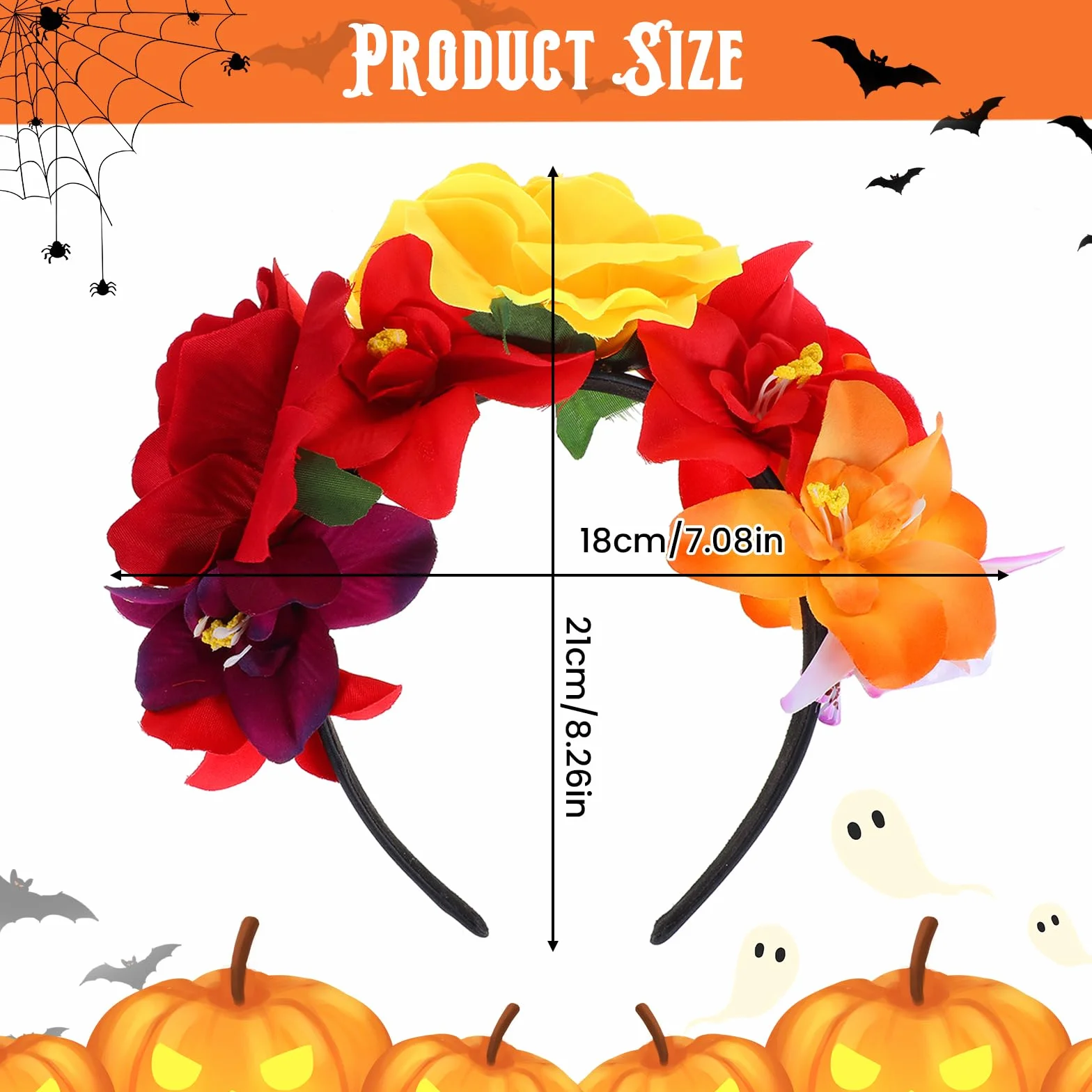Amabro Opaski na czoło na Halloween, kwiatowy dzień zmarłych, meksykańskie kwiaty i korona róż, nakrycie głowy, Halloween, Cosplay, ozdoba głowy, kostium wianek do włosów, dekoracja dla kobiet i