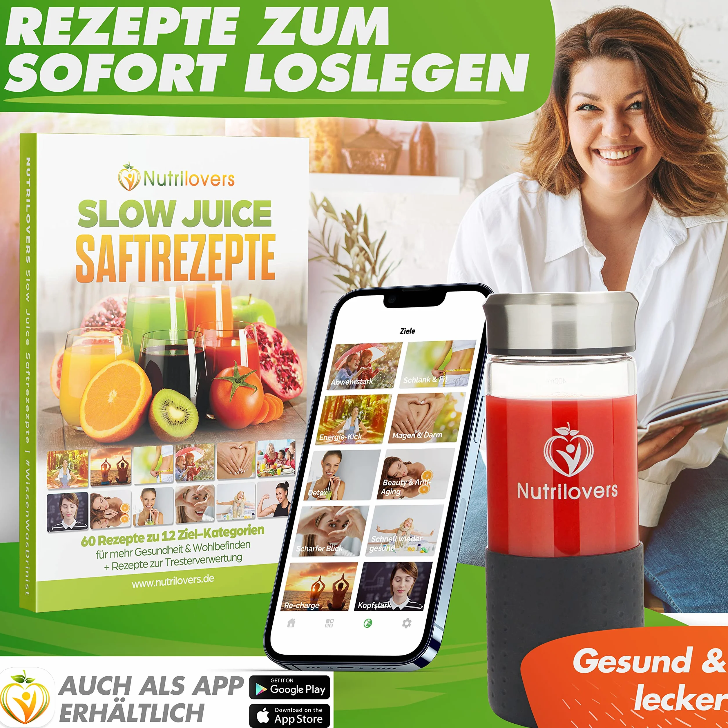 Nutrilovers Sokowirówka Slow Juicer NUTRI-PRESS MAX wyciskanie całych owoców otwór XXL 135 mm, bez BPA, zestaw z butelką