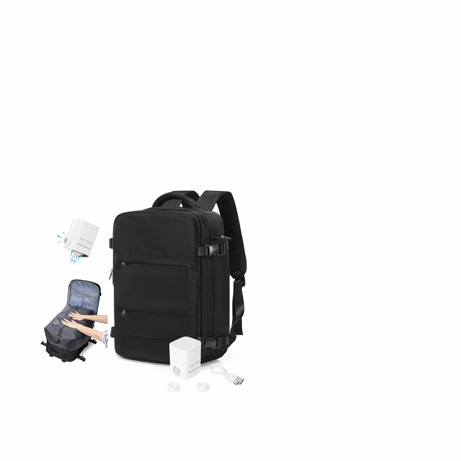 HPLQQ Plecak próżniowy z pompką, plecak podróżny, torba podręczny 40x30x20 dla Ryanair, torba podróżna pod siedzenie samolotu,A01-Czarny