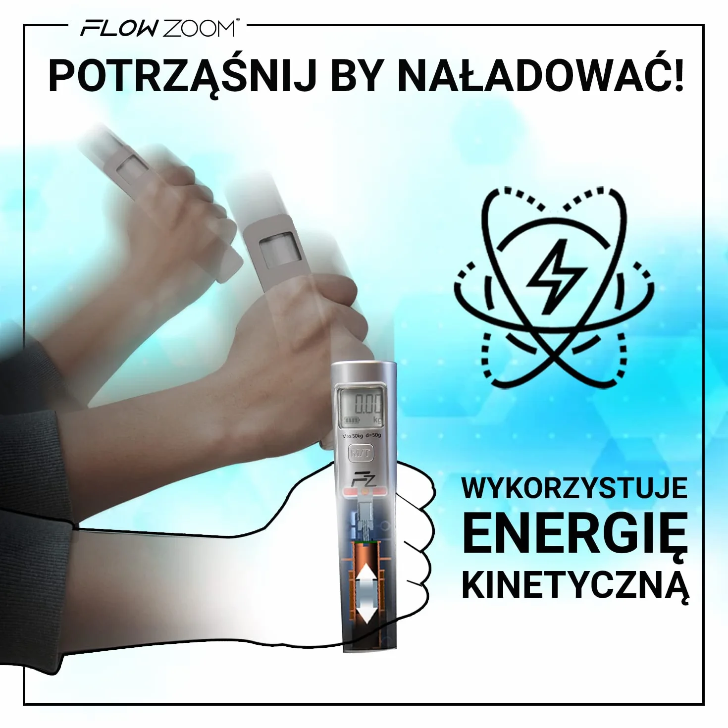 FLOWZOOM Waga Bagażowa Elektroniczna | Przenośna Podróżna Waga Wisząca z Torbą do Przenoszenia i Funkcją TARE | Walizkowa SHAKEE, Srebrny