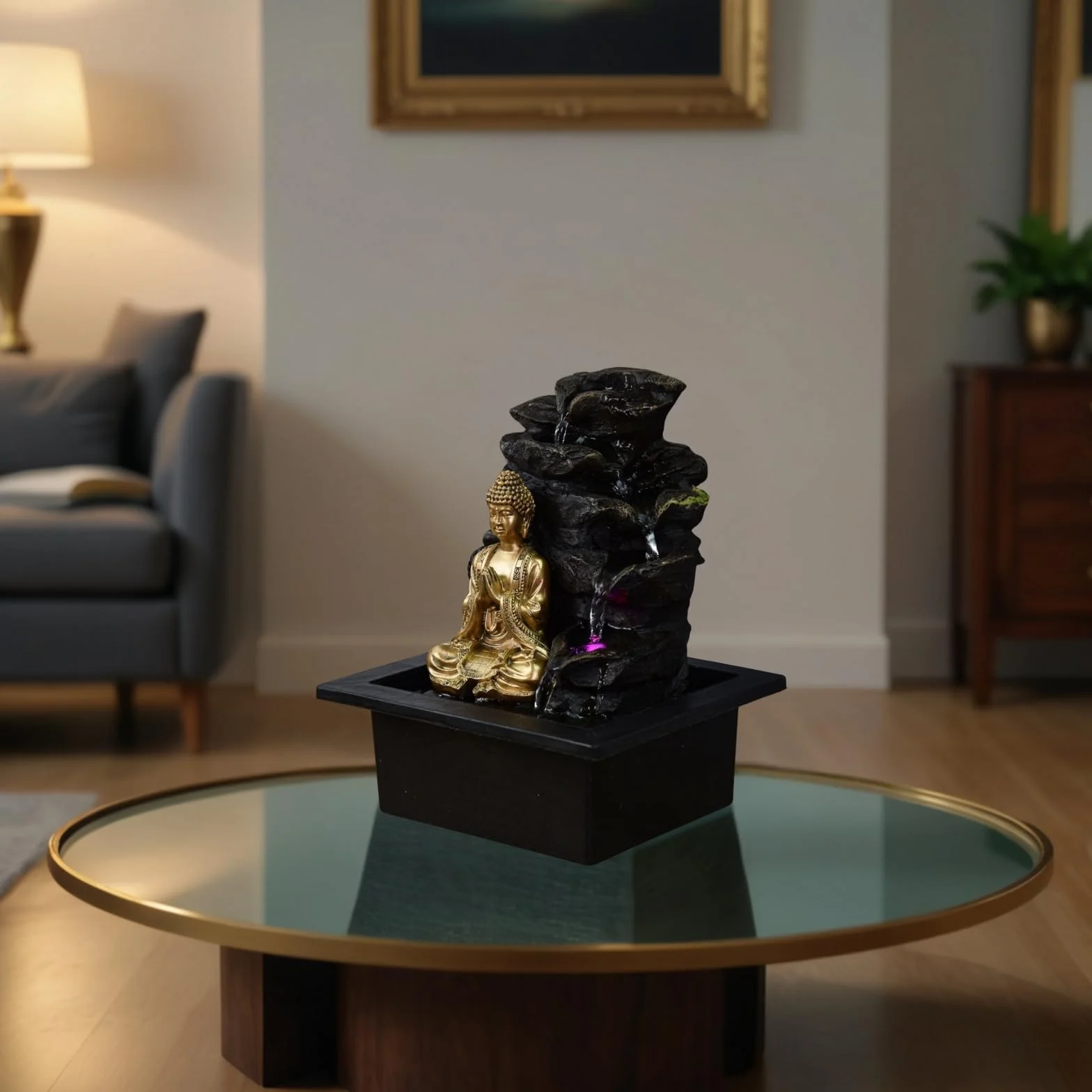 Zen'Light Shira fontanna pokojowa z pompą i oświetleniem LED, żywica syntetyczna, rozmiar uniwersalny