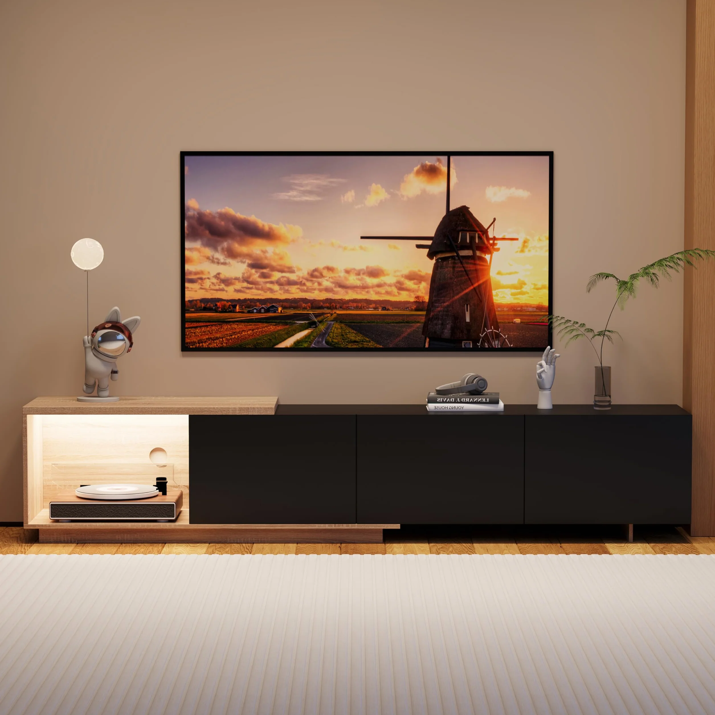 Szafka pod telewizor 160-240 cm z LED i 3 szufladami