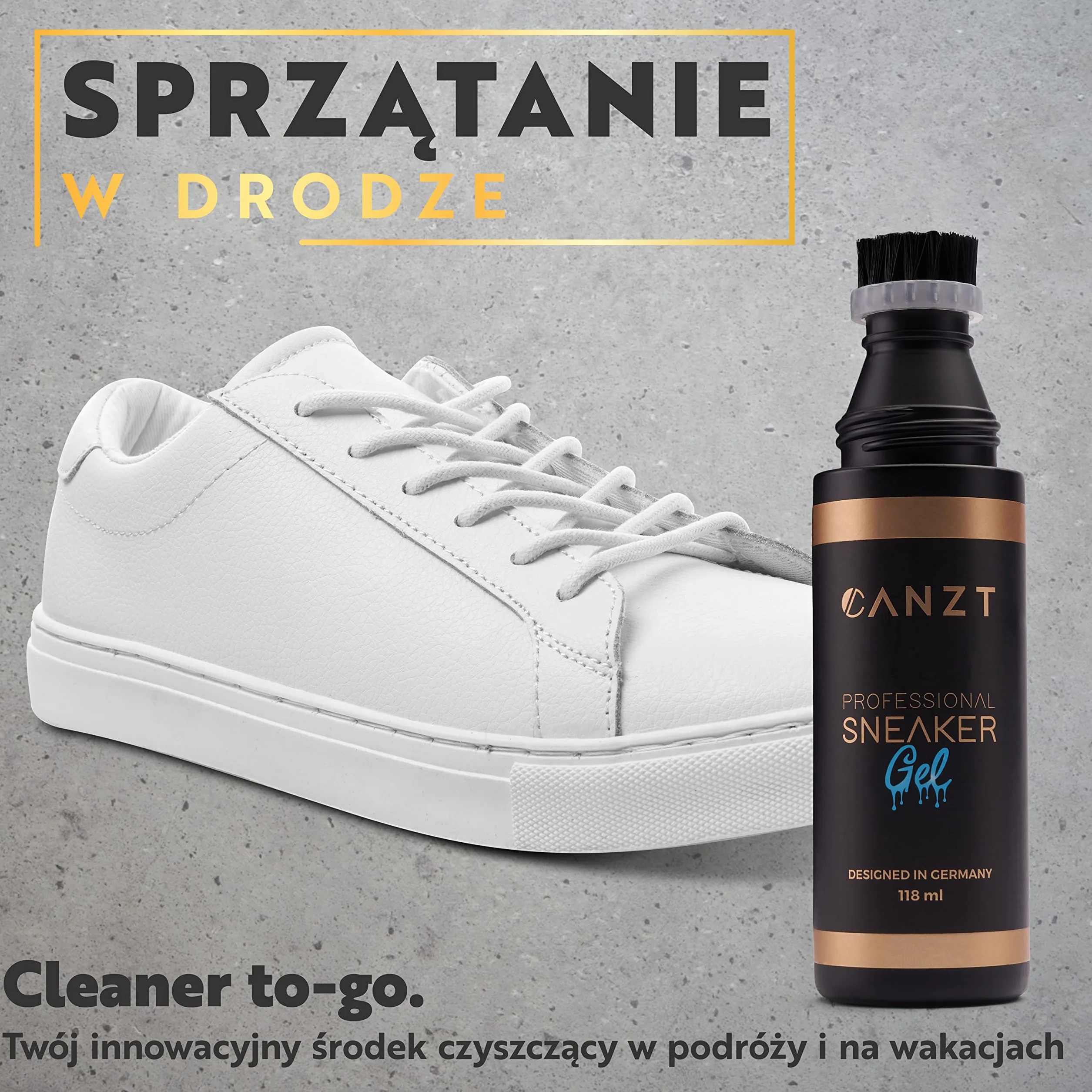 Canzt Professional Sneaker Gel - Żel czyszczący do butów Premium wraz ze szczoteczką do czyszczenia w podróży | Czyść trampki i buty skutecznie i delikatnie