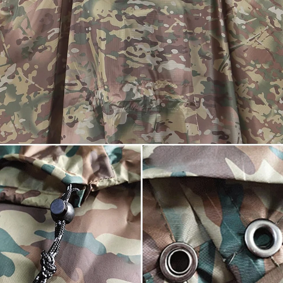 peleryna przeciwdeszczowa kamuflażowa, wielofunkcyjna 3 w 1, wodoszczelna peleryna unisex, mata pod namiot, plandeka ochrony przeciwsłonecznej, peleryna przeciwdeszczowa do wędkowania, wędrówek