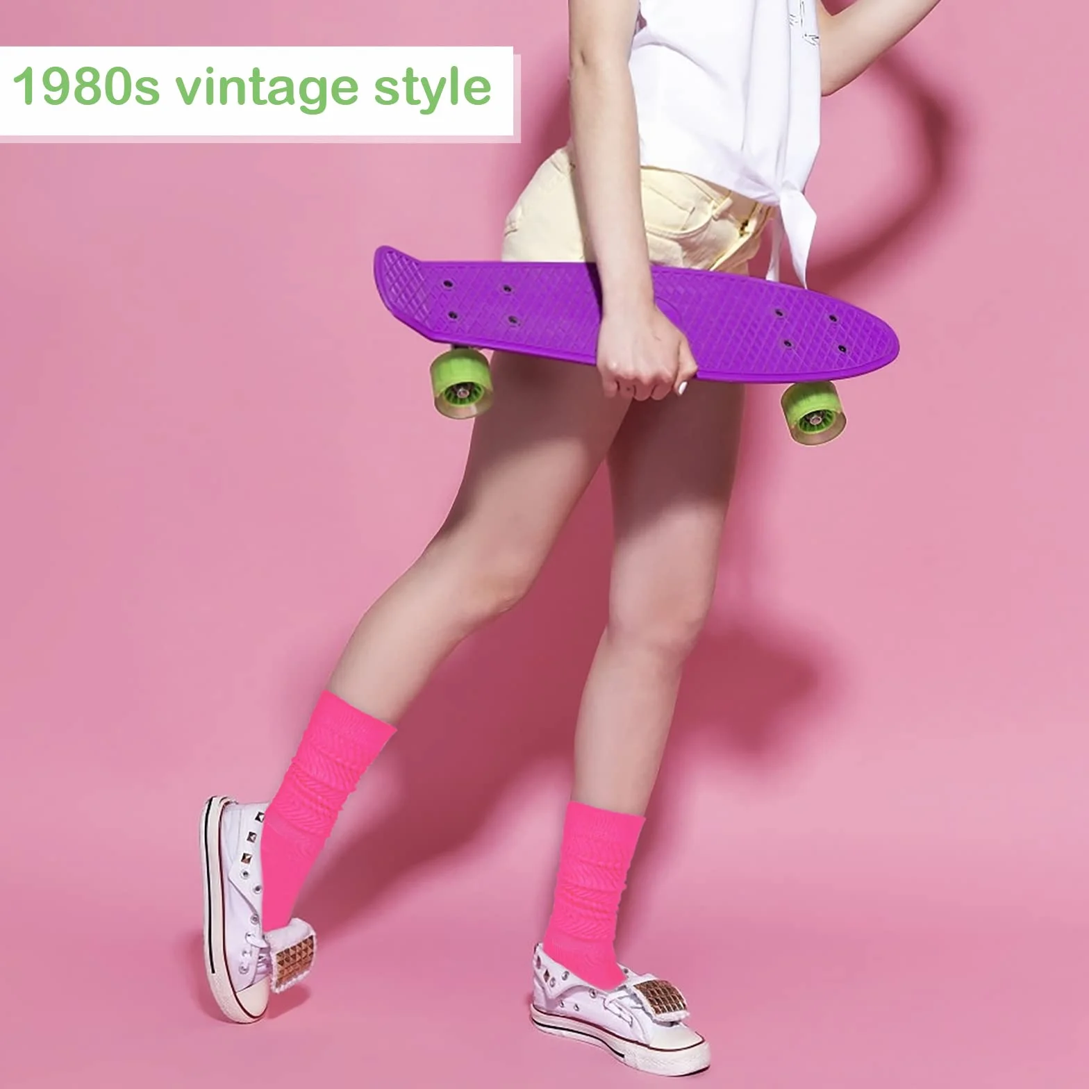 Yolev 2 pary damskich skarpet slouch neonowe długie luźne termiczne retro punk streetwear