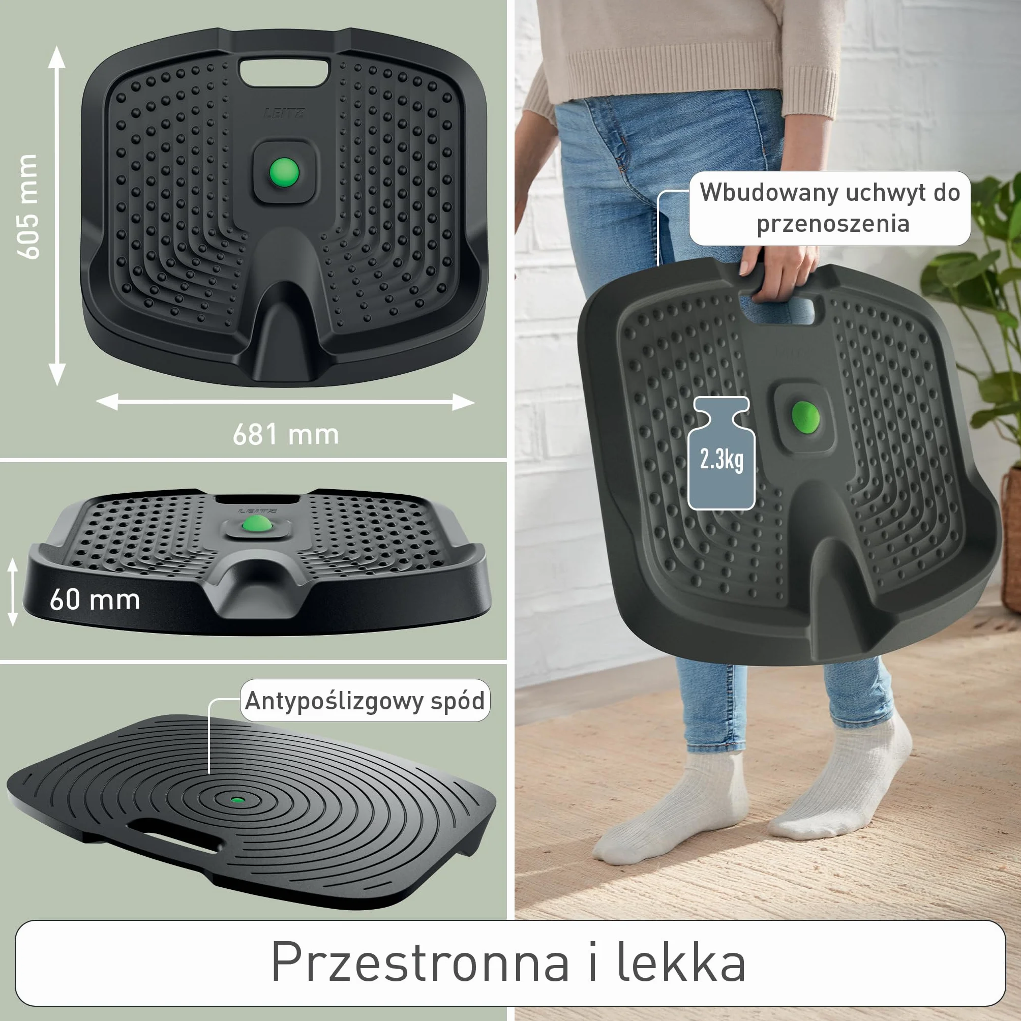 Ergonomiczna Mata Antyzmęczeniowa Leitz Active - wyściełana pianką PU, nierysująca, łagodząca zmęczenie, mata do domu i biura z wyjmowaną kulą masującą