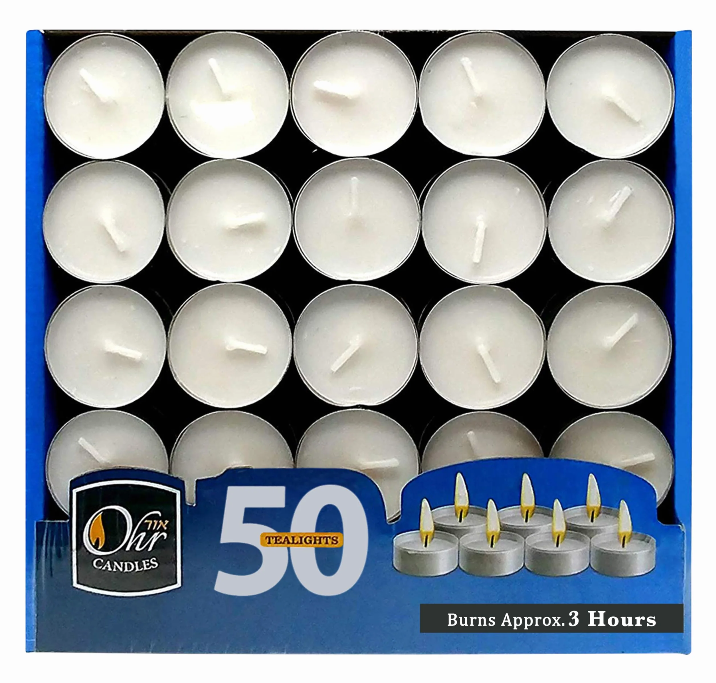 Ohr Candles Świece Dekoracyjne - Świeczki Tealight Paczka 50 Sztuk - Podgrzewacze Świeczki - Świeca Bezzapachowa Biała w Blaszanym Pojemniku - Czas Spalania 4 Godziny