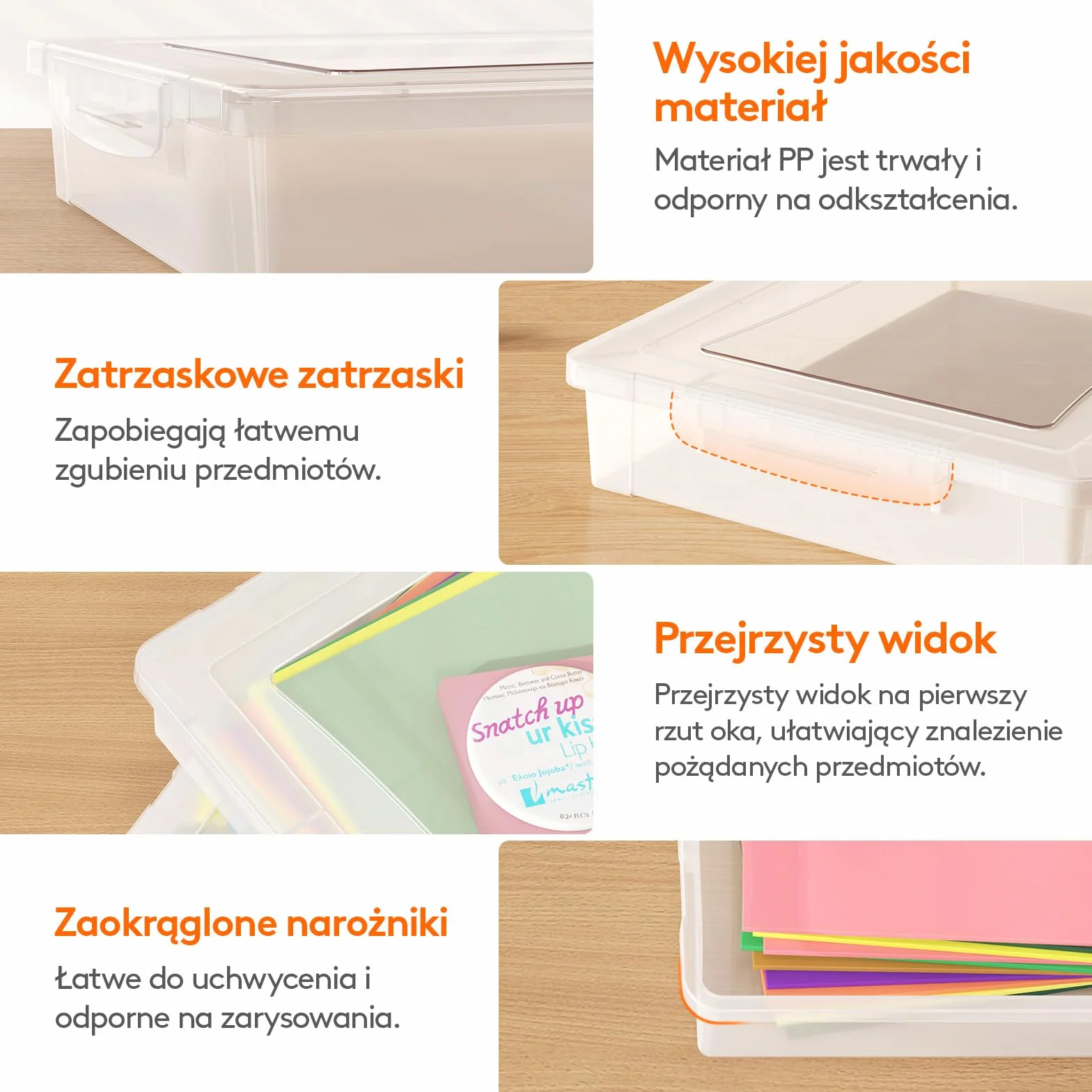 Lifewit 4 plastikowe wielofunkcyjne pudełka do przechowywania z zatrzaskowymi pokrywami, przechowywanie papieru A4, organizacja klasy, przechowywanie materiałów rzemieślniczych, dokumentów