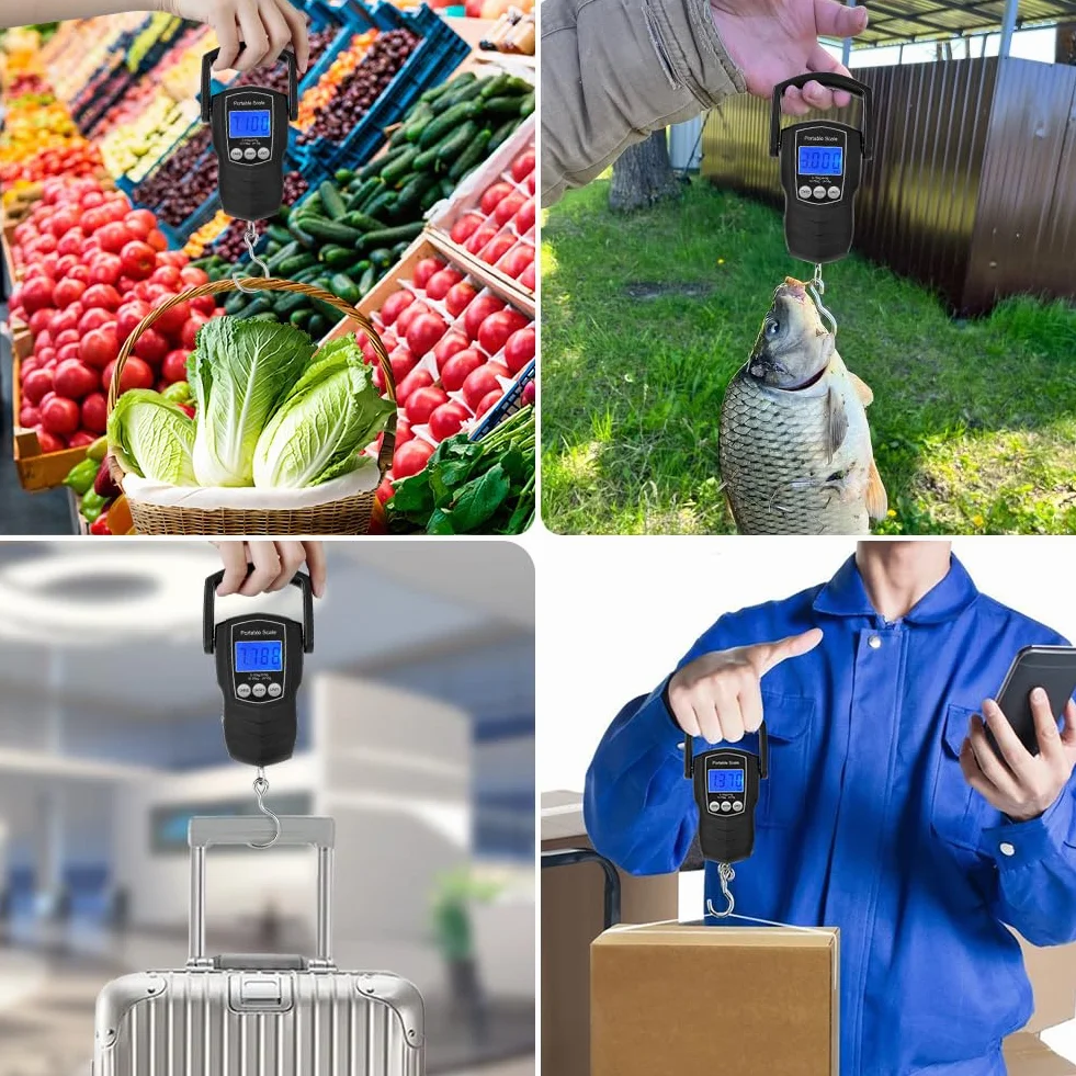 Flintronic Cyfrowa waga bagażowa, 165 lbs/75 kg, przenośna waga bagażowa, z podświetlanym wyświetlaczem LCD, wisząca waga wędkarska z taśmą pomiarową, odpowiednia do podróży i domu